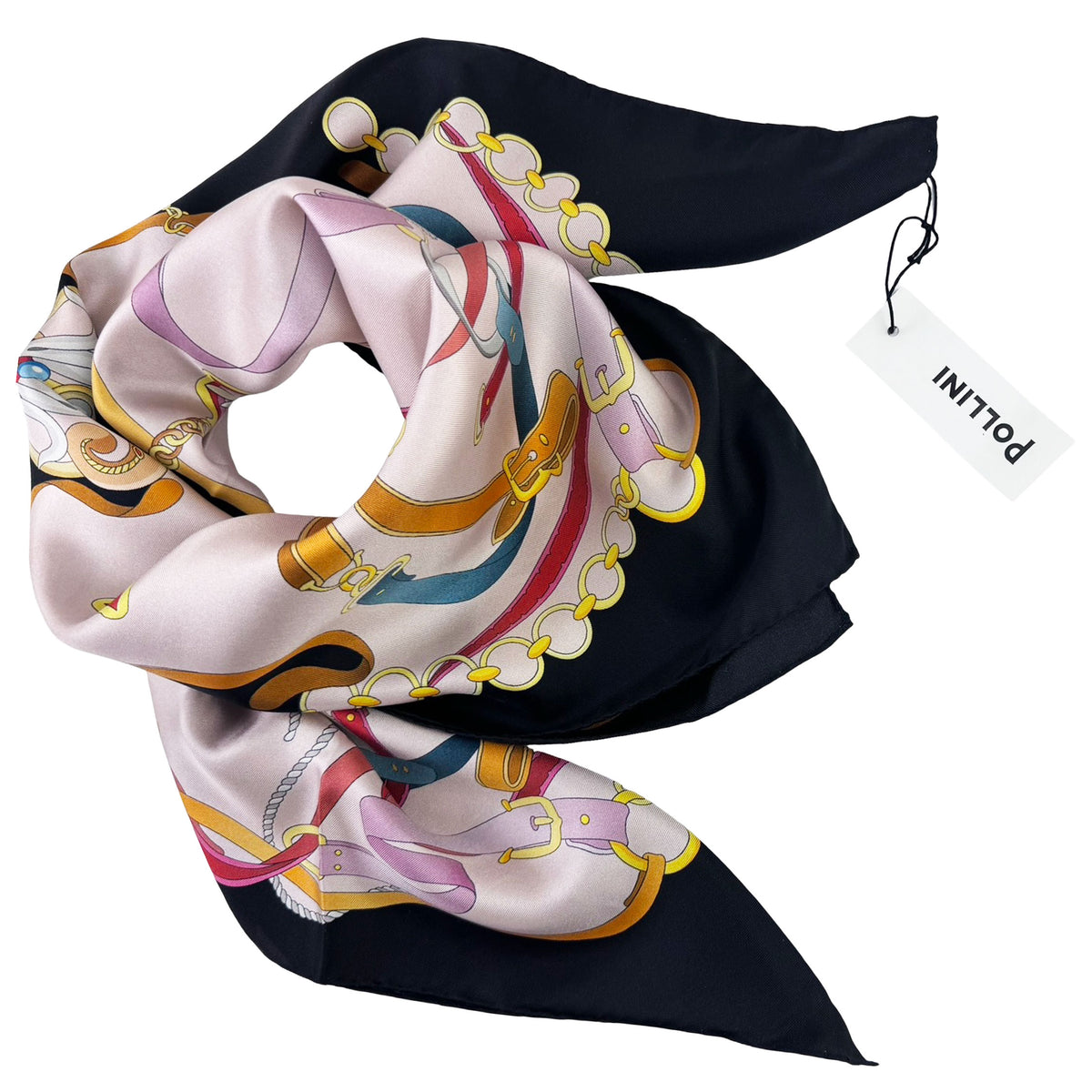 Pollini Silk Scarf Pink Lavender Belts Design - Large Square 36" Foulard