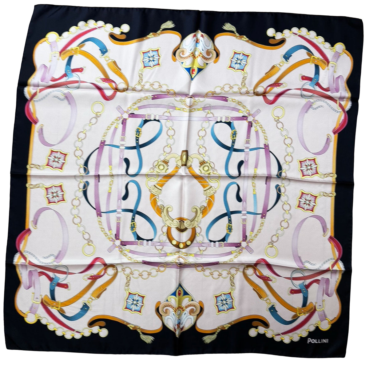 Pollini Silk Scarf Pink Lavender Belts Design - Large Square Foulard