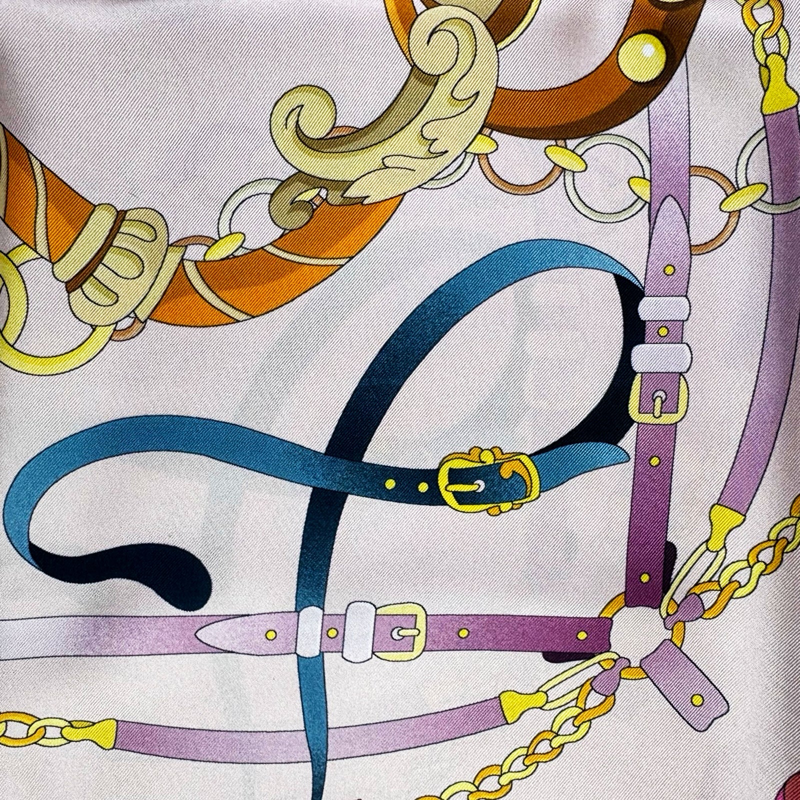 Pollini Silk Scarf Pink Lavender Belts Design - Large Square 36" Foulard