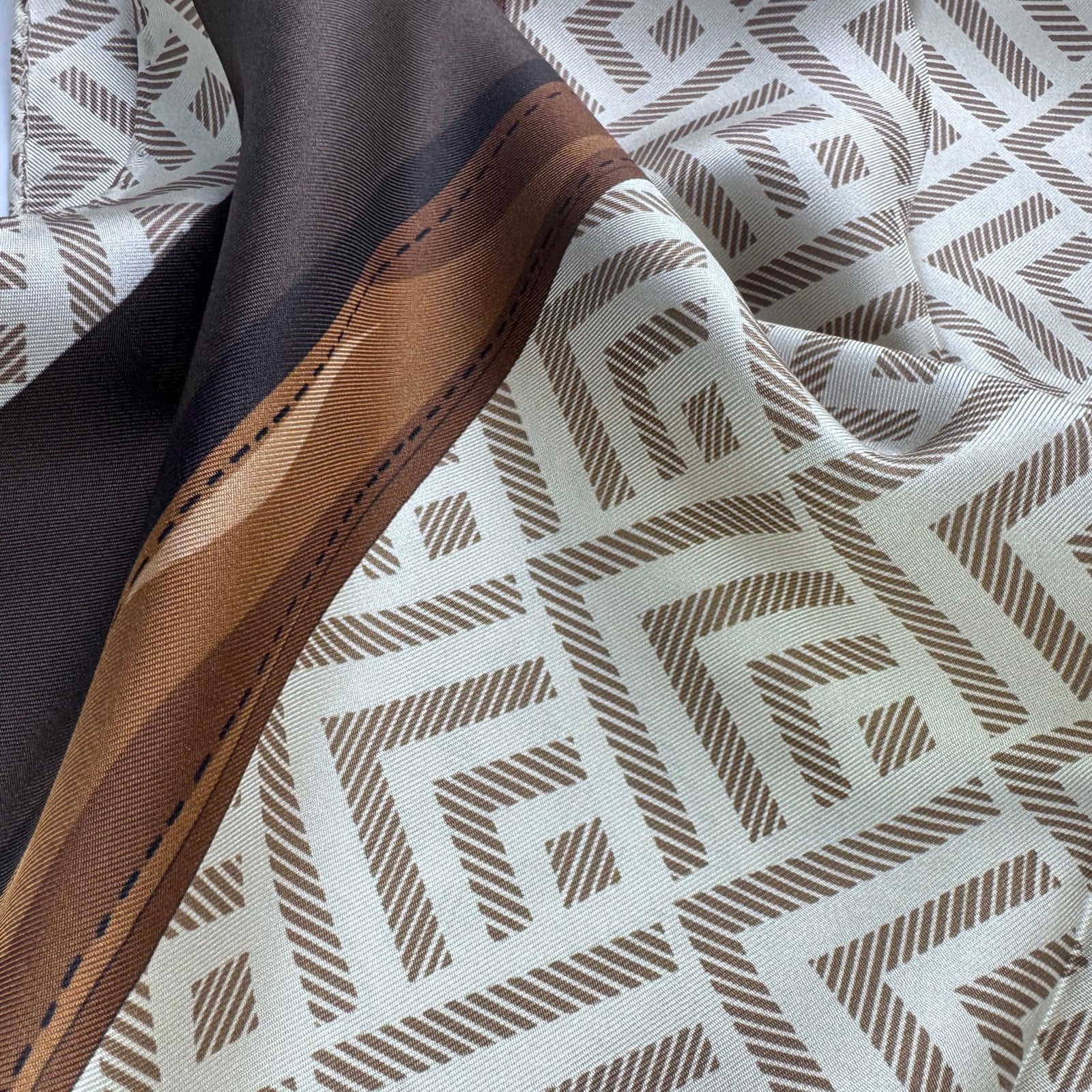 Pollini Scarf Beige Brown Belt Design - Silk Square Foulard