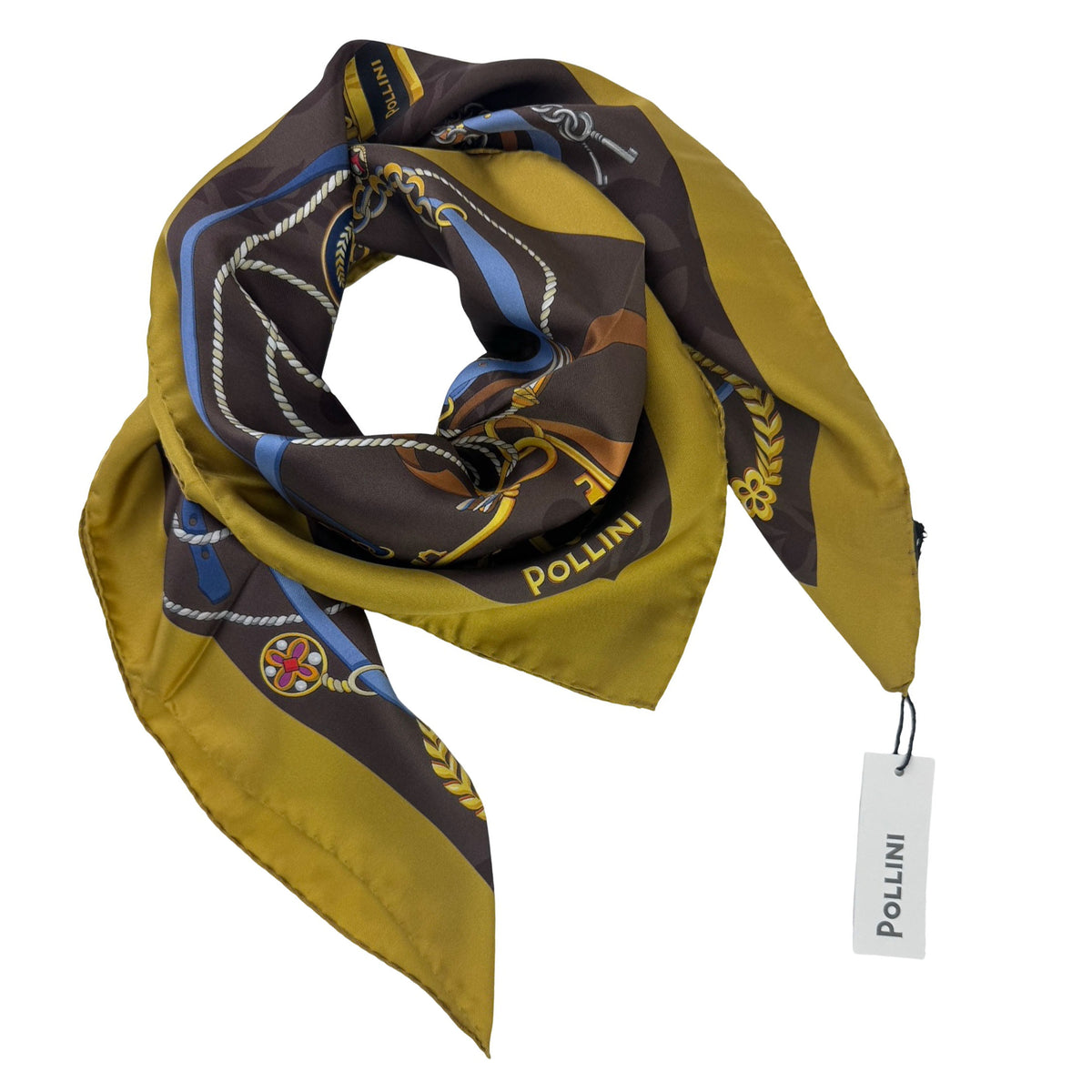 Pollini Silk Scarf Brown Olive Design - Large Square 