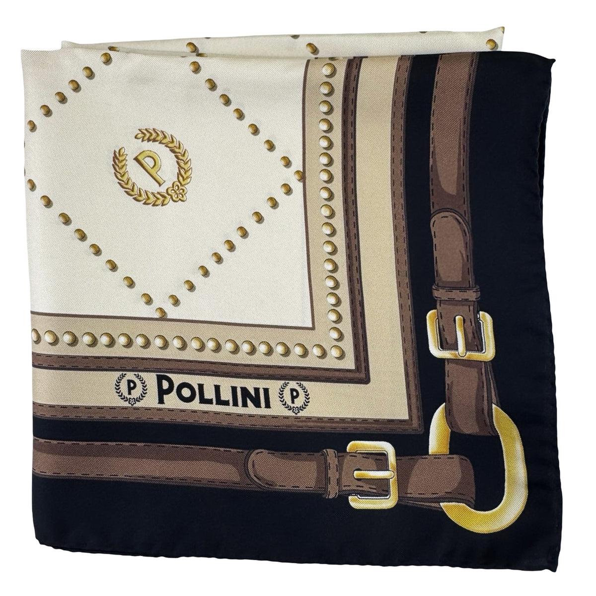 Pollini Scarf Beige Dark Brown Design - Silk Square Foulard