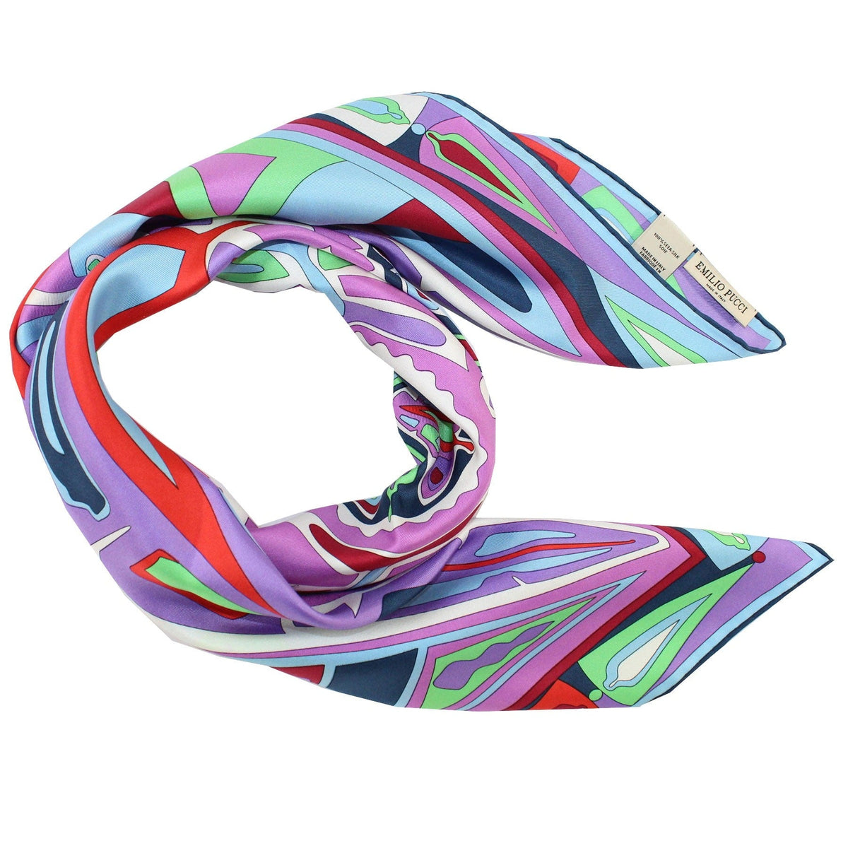 Emilio Pucci Silk Scarf Lilac Navy Red Medallions Design - Large Twill Silk Square Scarf