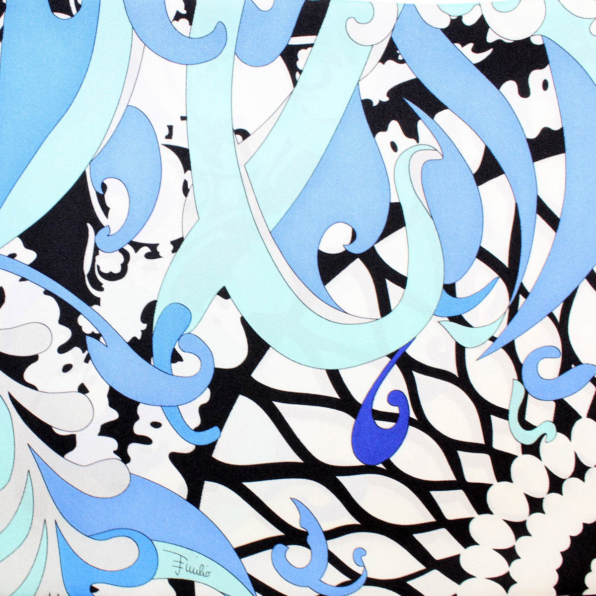 Emilio Pucci Scarf Royal Blue White Design - Large 36 Inch Twill Silk Square Scarf