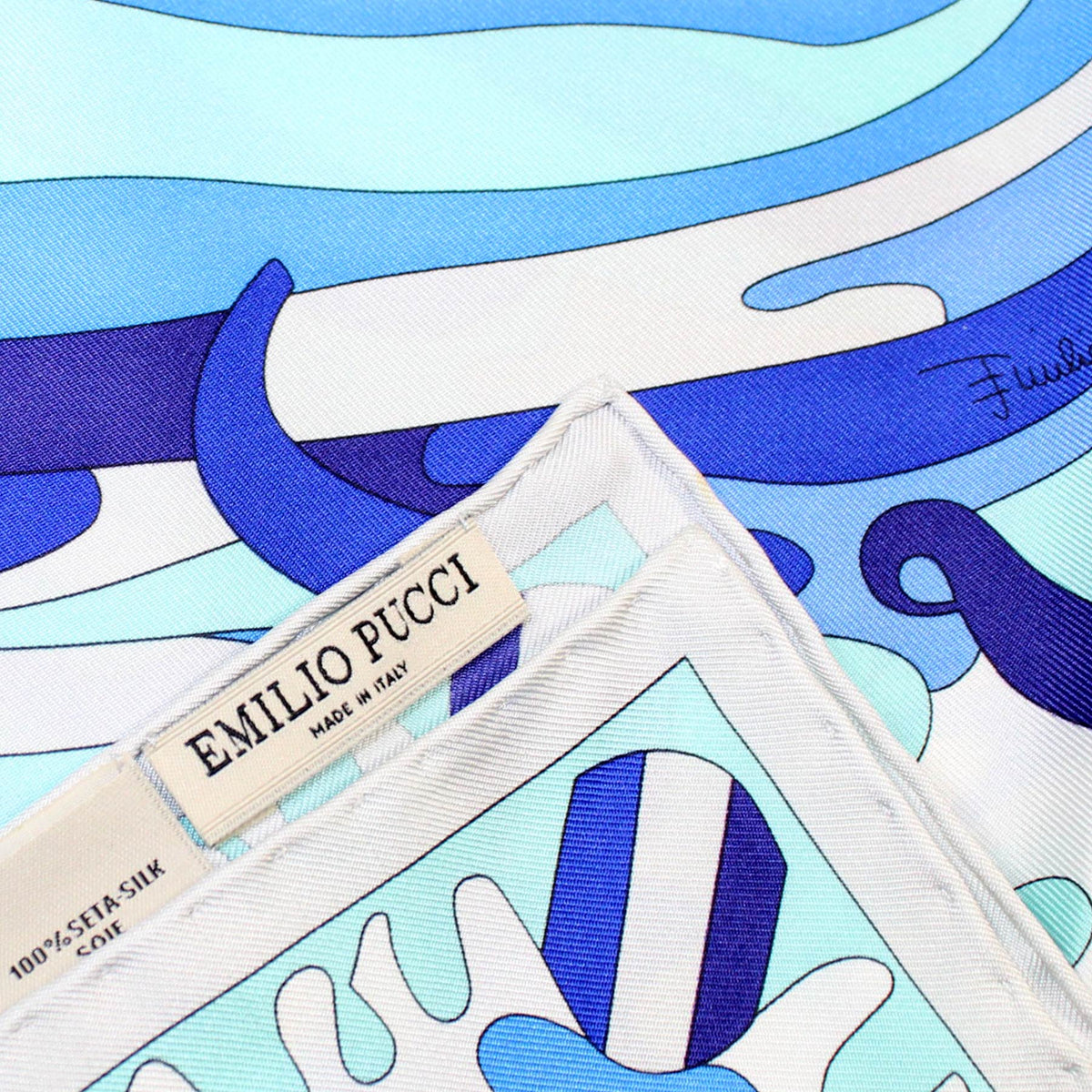 Emilio Pucci Scarf Royal Blue White Design 