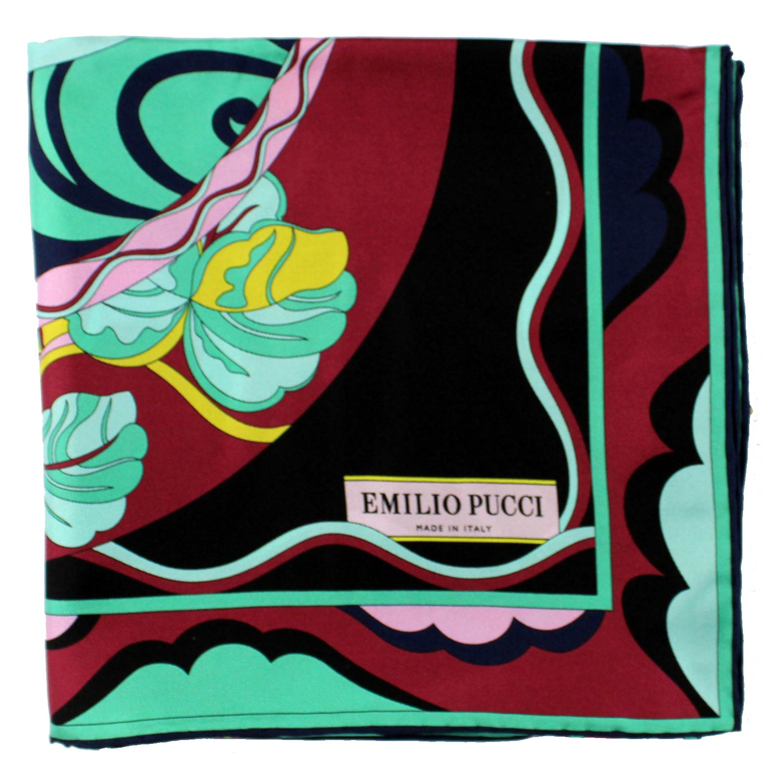 Emilio Pucci Scarf Pink Maroon Green Twill Silk Square Foulard Women  Como Milano