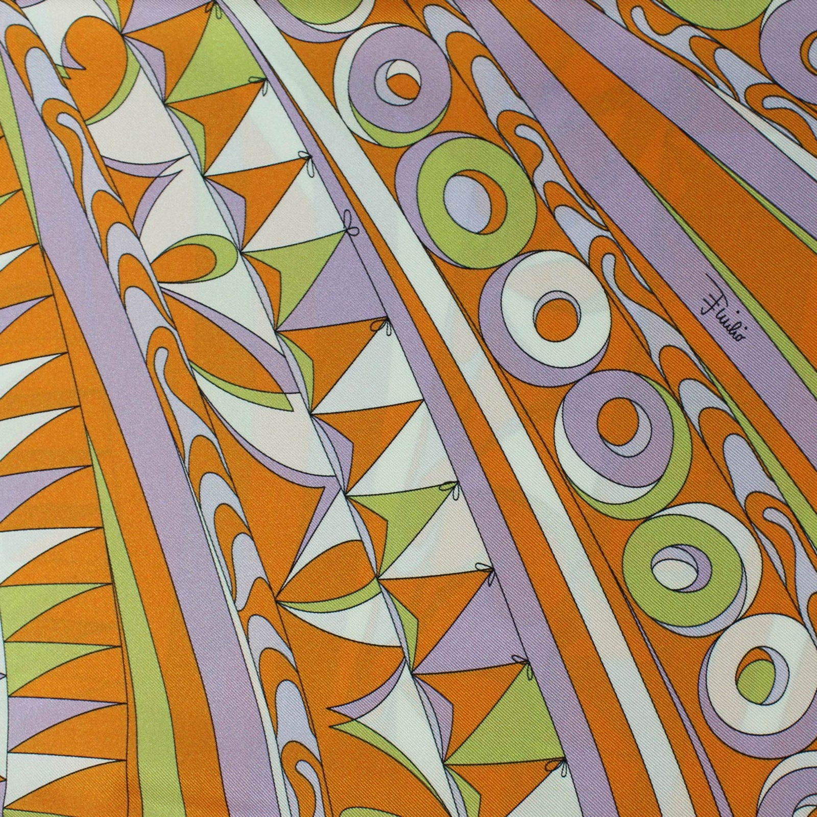 Emilio Pucci Scarf Orange Design - Large 36 Inch Twill Silk Square Scarf