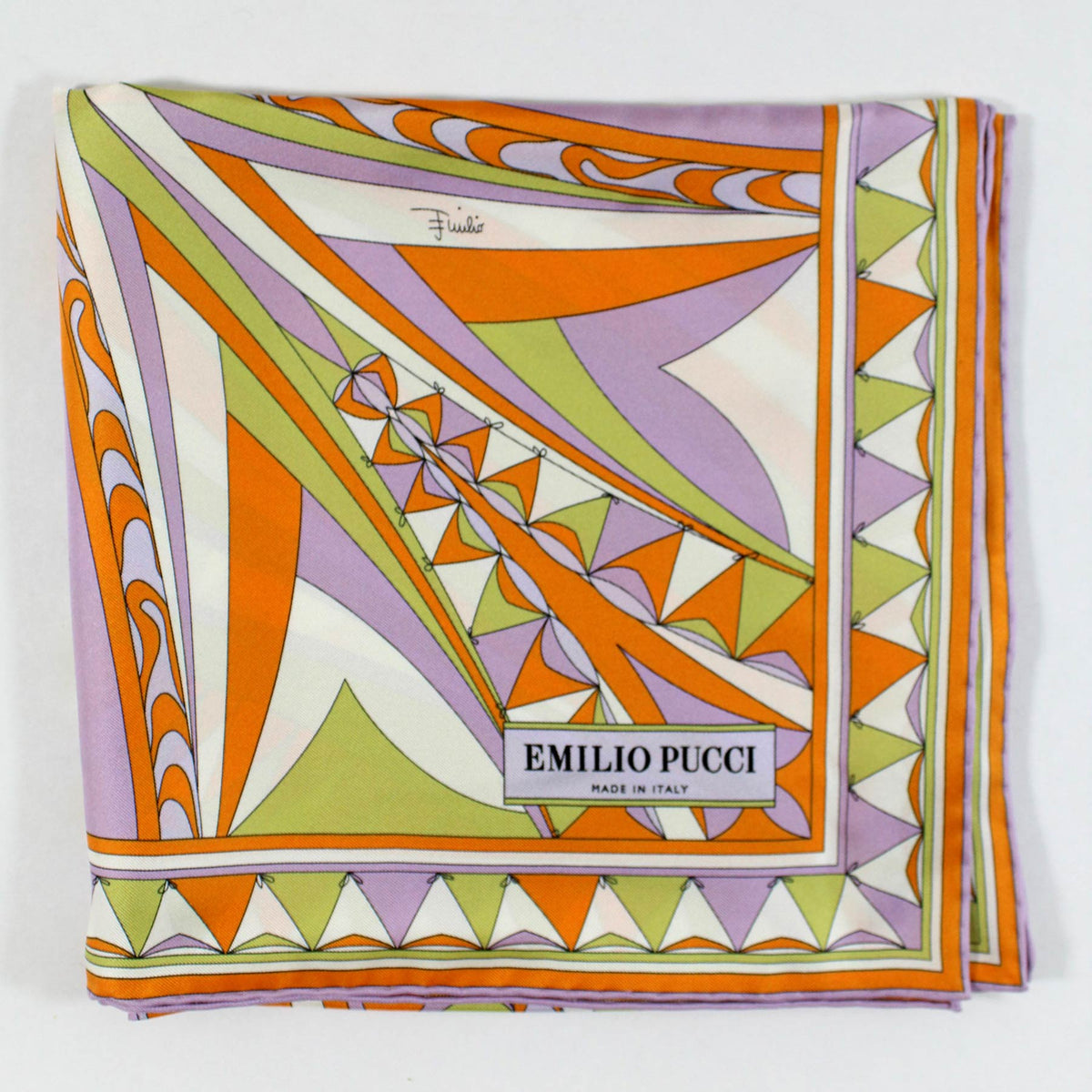 Emilio Pucci Scarf Orange Design - Large 36 Inch Twill Silk Square Scarf