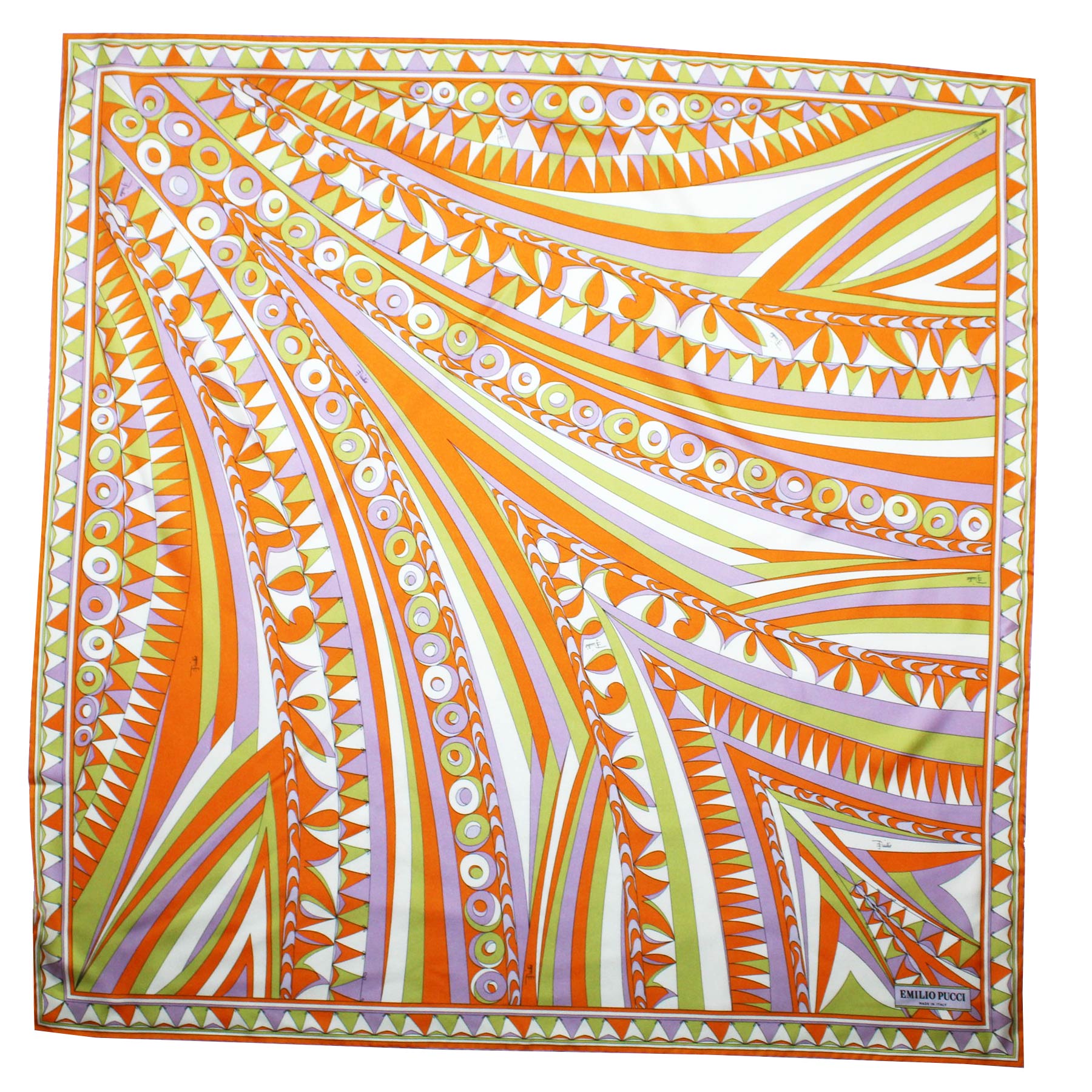 Emilio Pucci Scarf Orange Design - Large 36 Inch Twill Silk Square Scarf