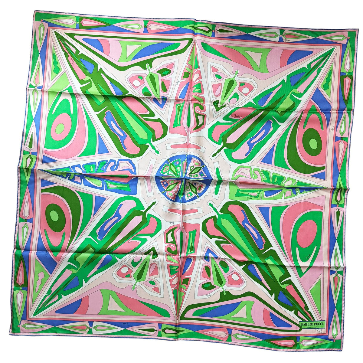 Emilio Pucci Scarf Green Pink Design - Large Twill Silk Square Scarf