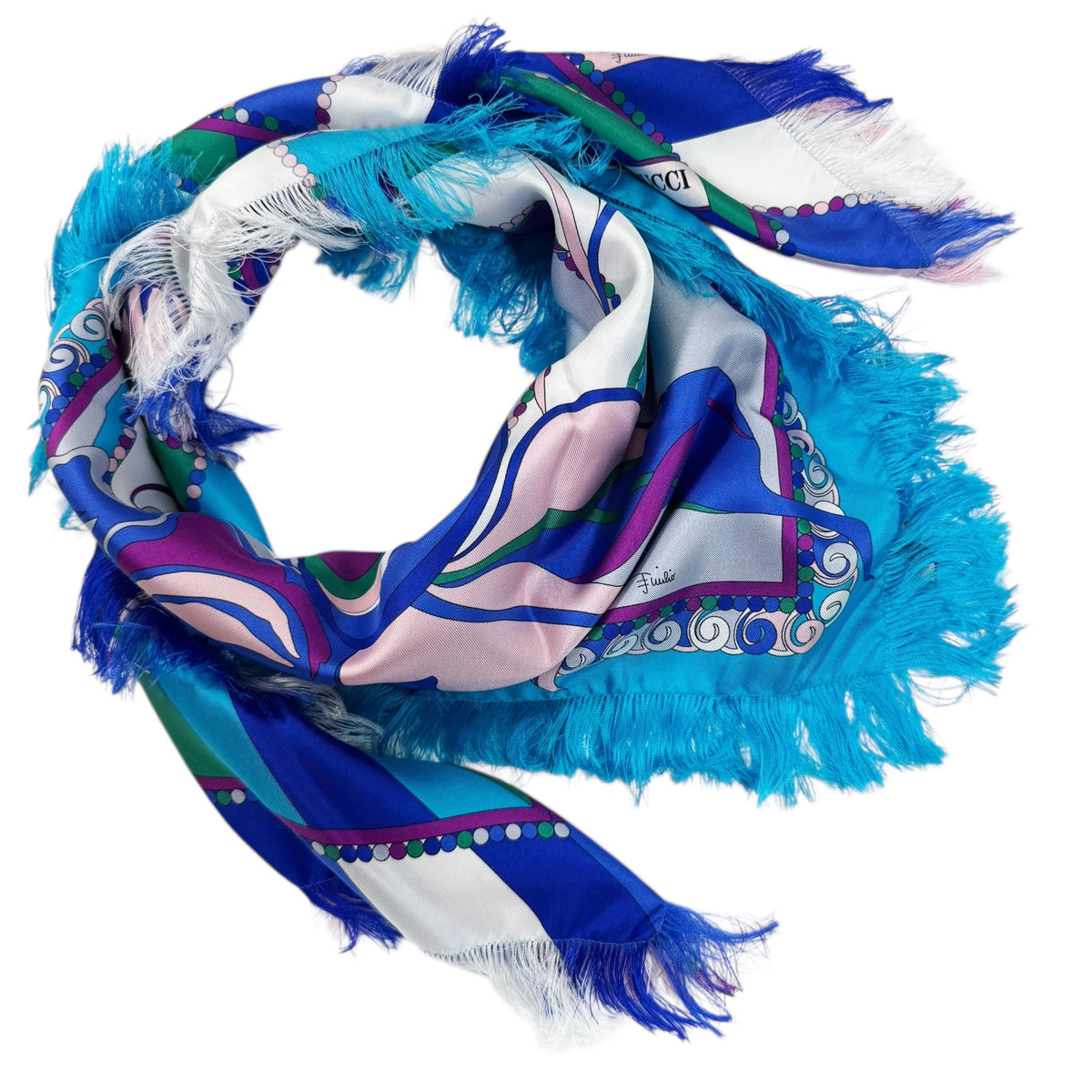 Emilio Pucci Twill Silk Scarf Signature Design - Square Foulard With Fringe