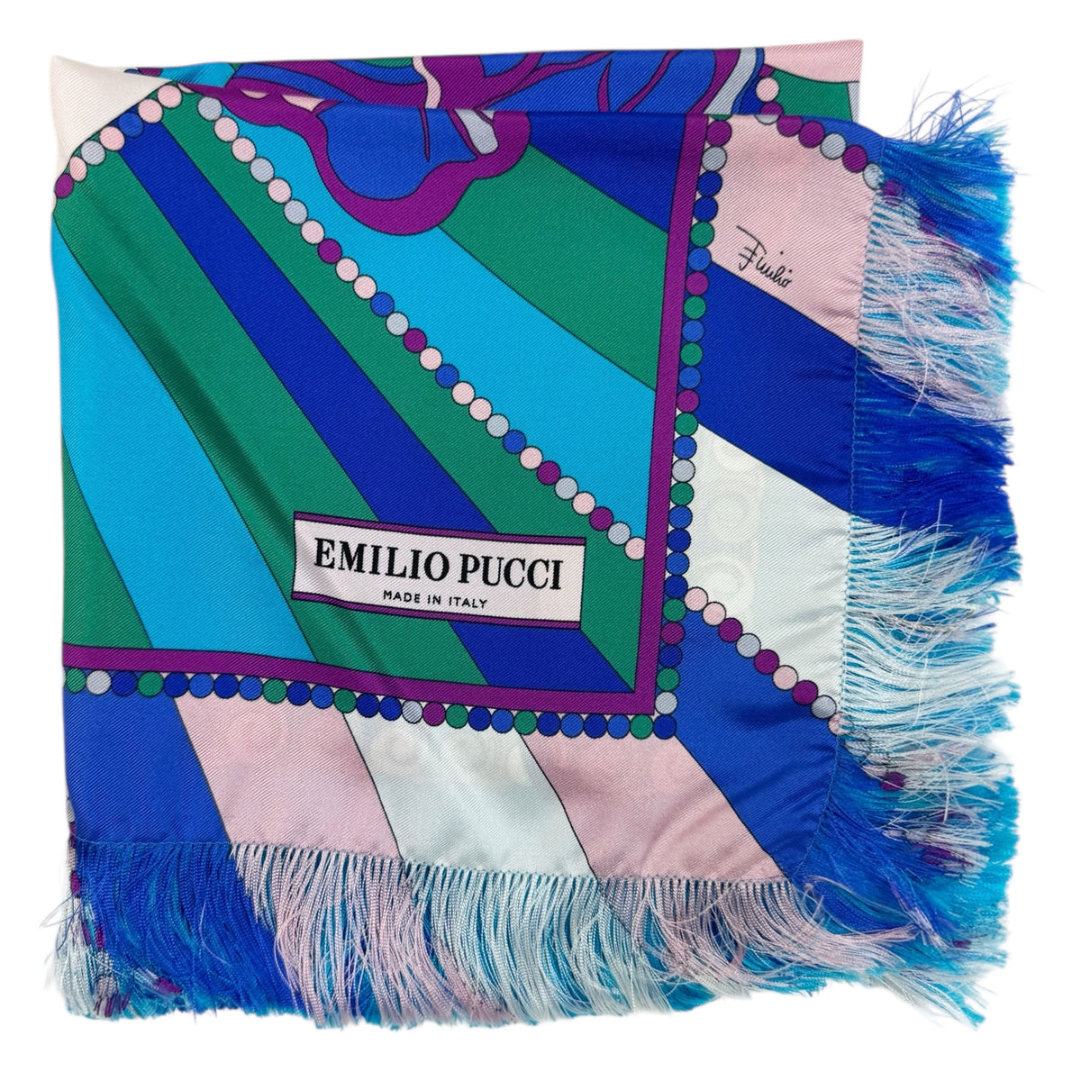 Pucci Silk Scarf Signature Square Foulard With Fringe