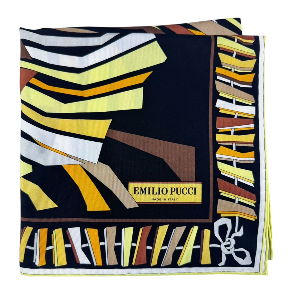 Emilio Pucci Scarf Gray Yellow Brown Design - Twill Silk Square Scarf