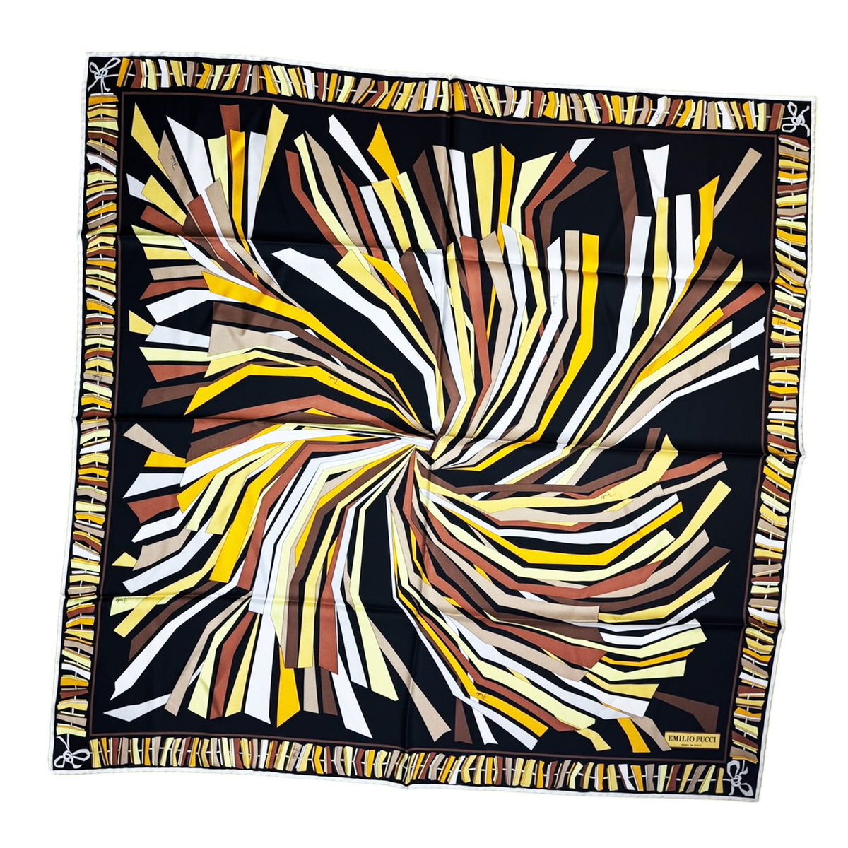 Emilio Pucci Scarf Gray Yellow Brown Design - Twill Silk Square Scarf