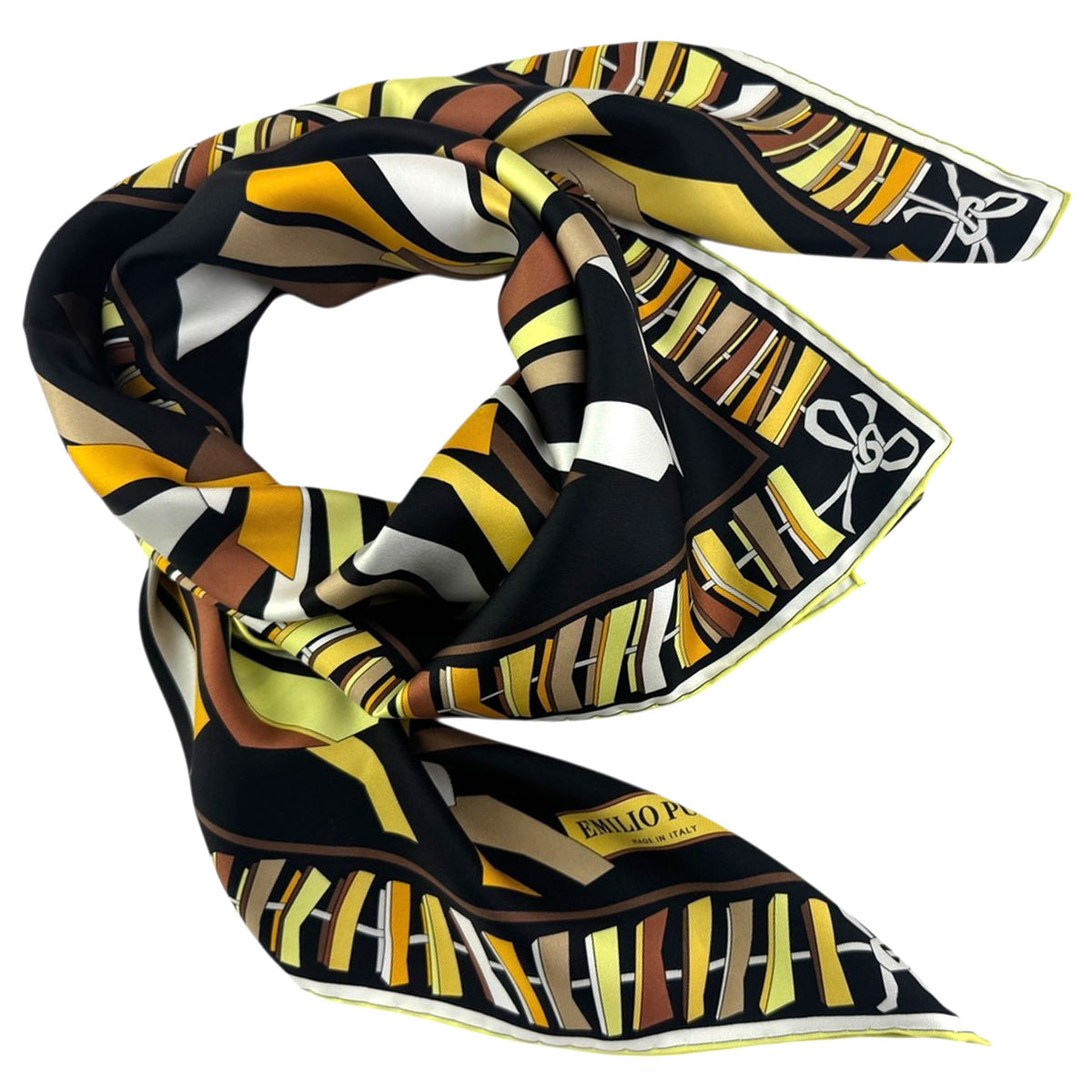 New Pucci Scarf Gray Yellow Brown Design - Twill Silk Square Scarf