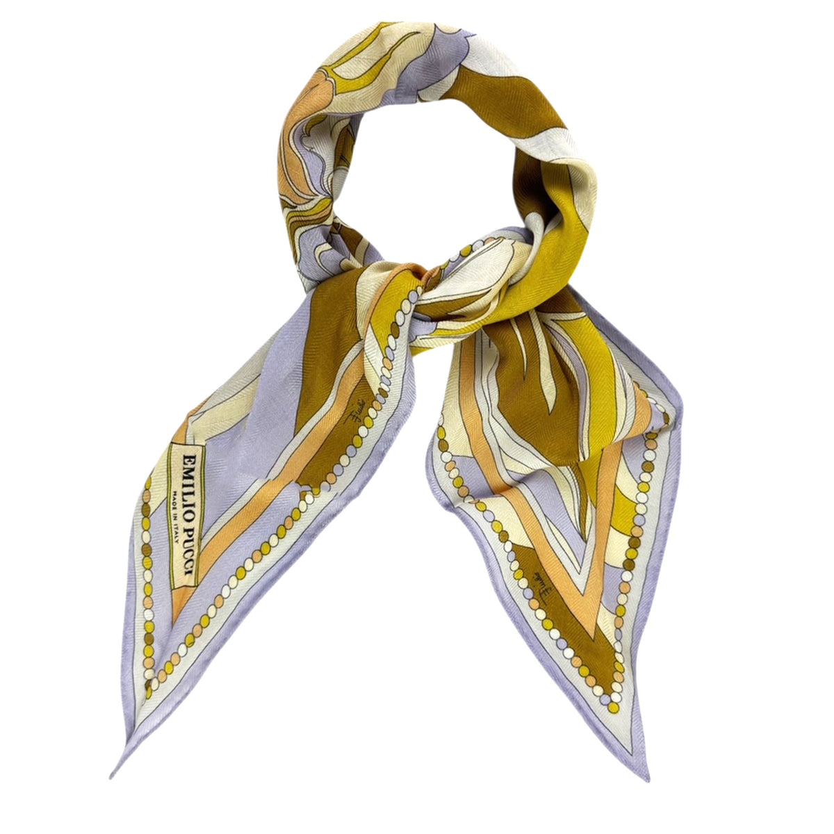 Emilio Pucci Scarf Olive Lilac Floral - Diamond Shape Wool Silk Scarf