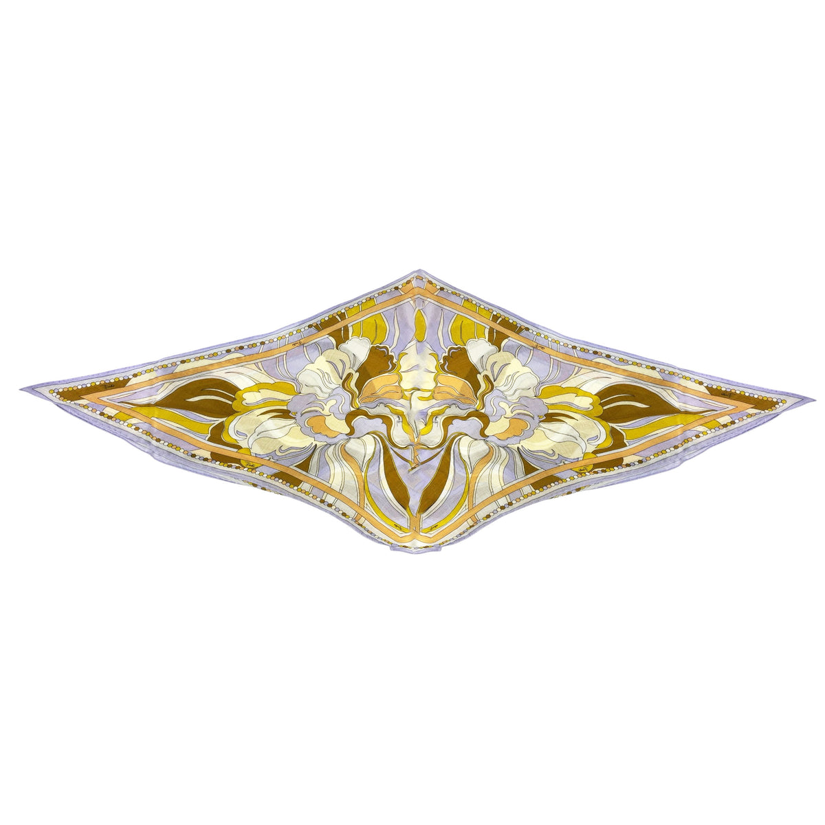 Sale Emilio Pucci Scarf Olive Lilac Floral - Diamond Shape Wool Silk Scarf