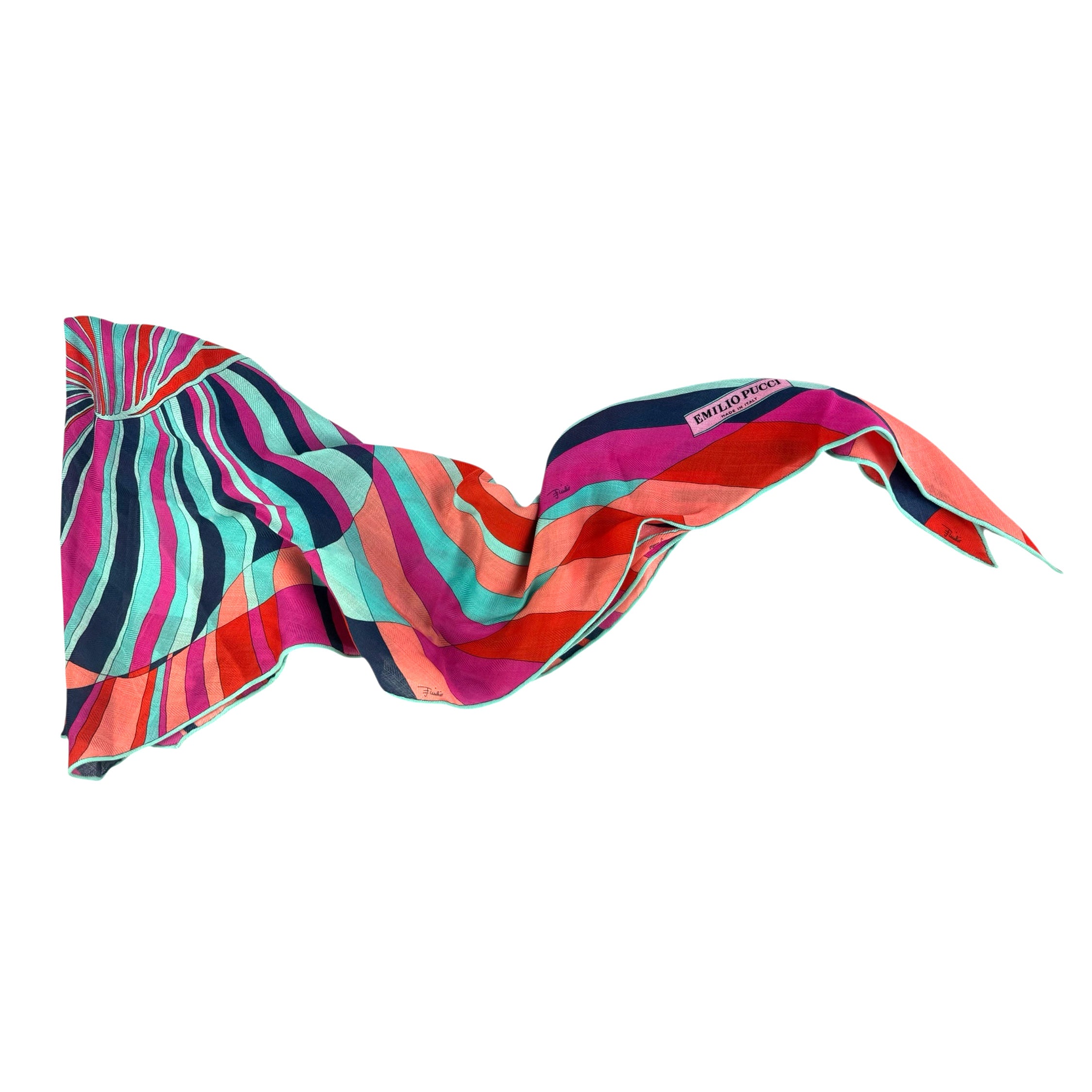 Emilio Pucci Scarf Red Aqua Fuchsia - Diamond Shape Wool Silk