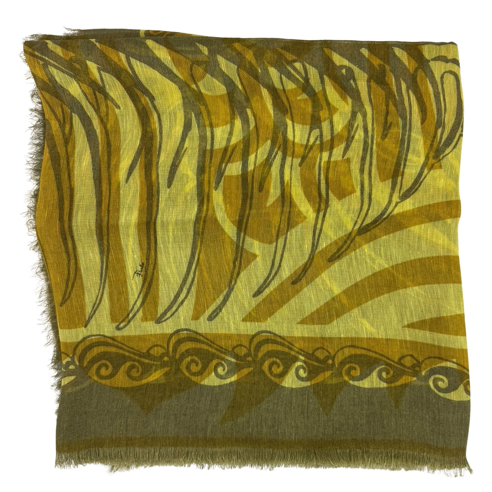 Emilio Pucci Scarf Olive Green - Extra Large Square Linen Cotton Shawl