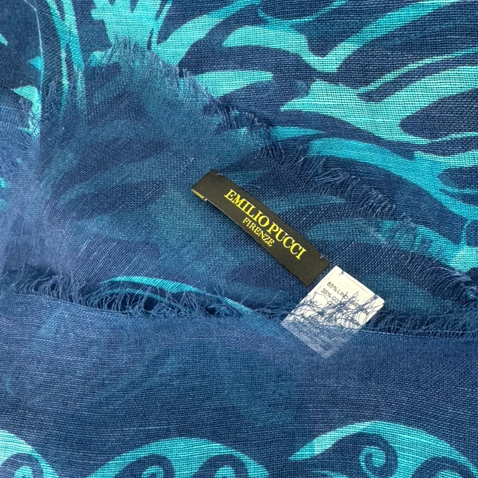 Emilio Pucci Scarf Blue - Extra Large Square Linen Cotton Shawl