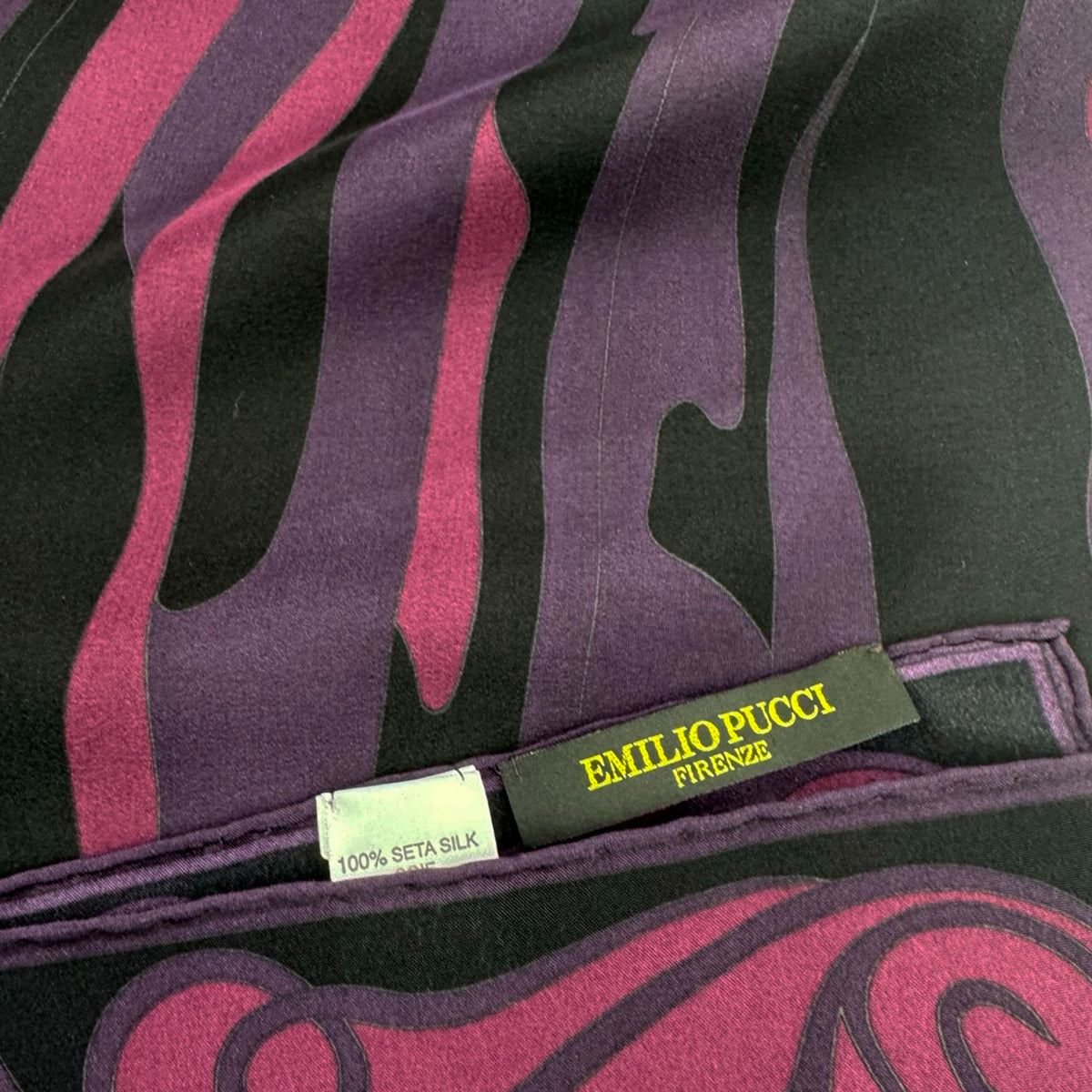 Emilio Pucci Scarf Plum Purple Dust Pink Black Signature Design - Twill Silk Square Foulard