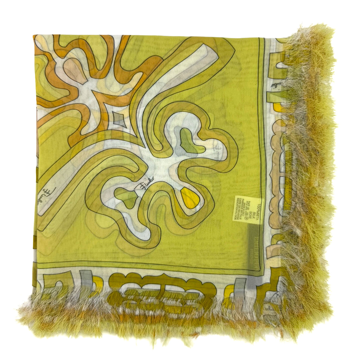Emilio Pucci Scarf Lime Floral Fringe