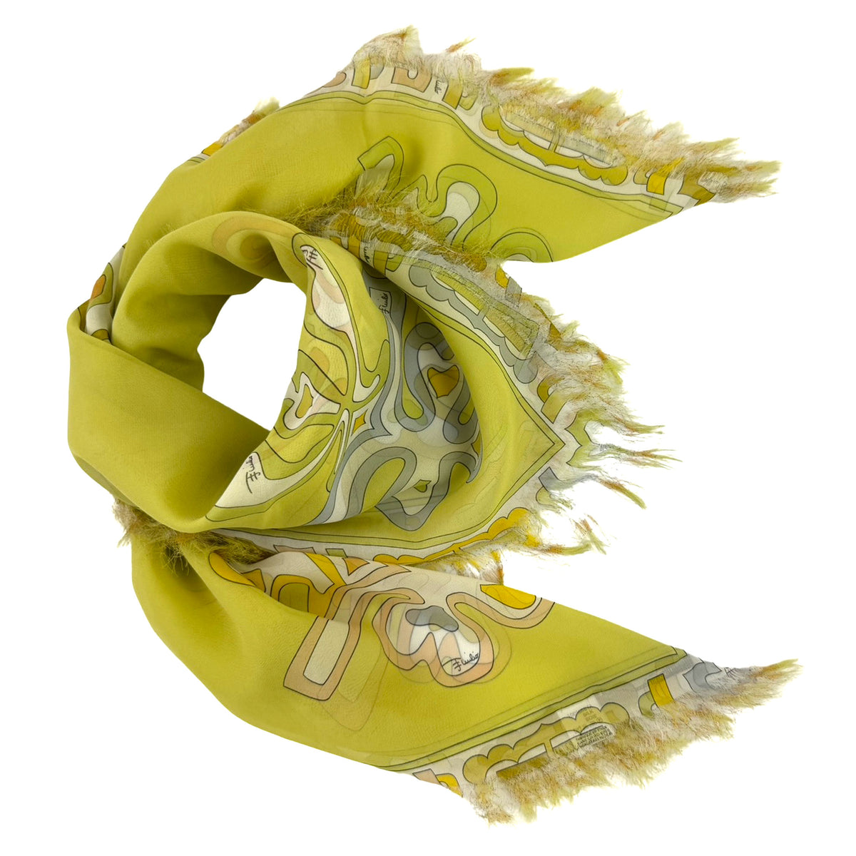 Emilio Pucci Scarf Lime Floral Fringe - Silk Square Foulard