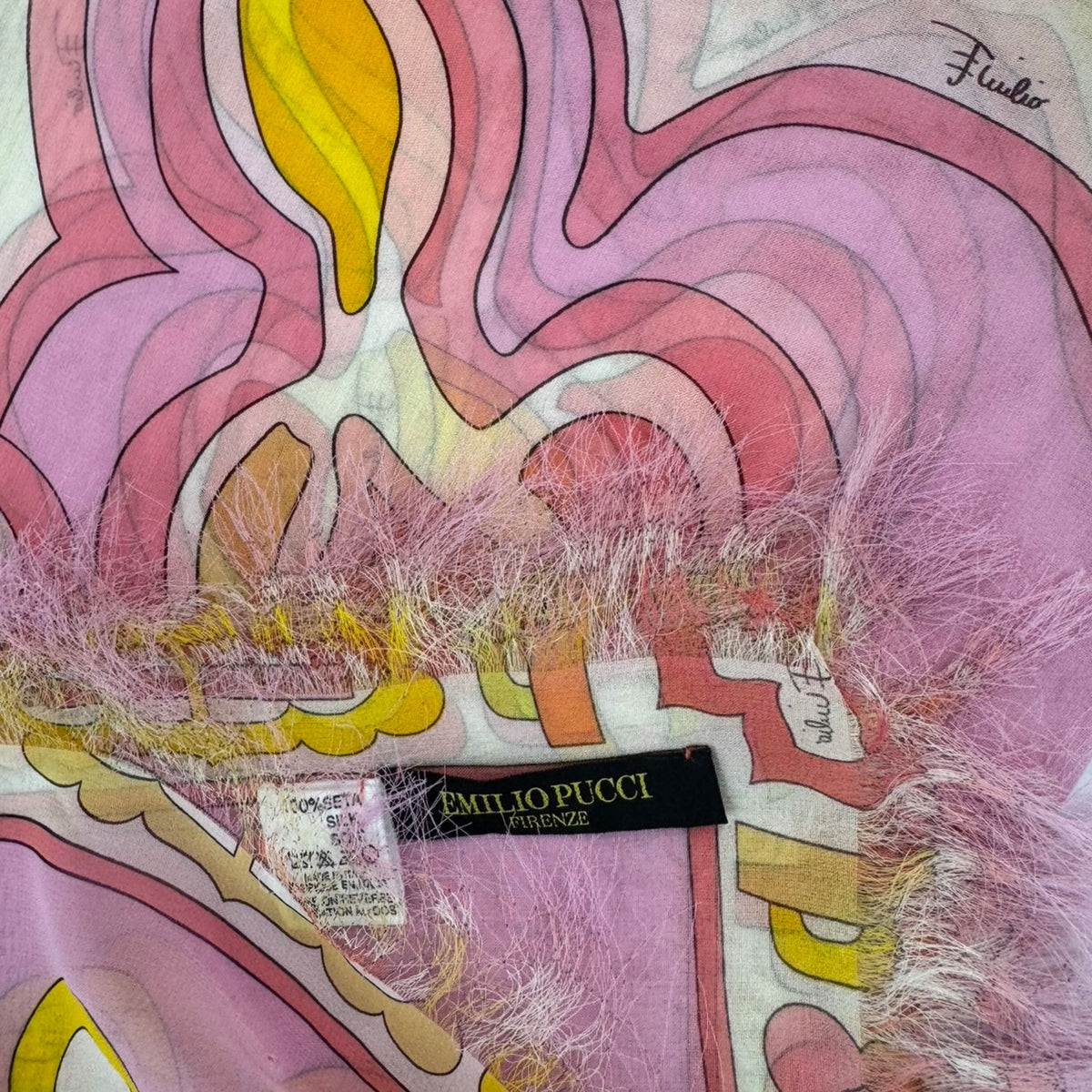 Emilio Pucci Scarf Pink Floral Fringe - Silk Square Foulard