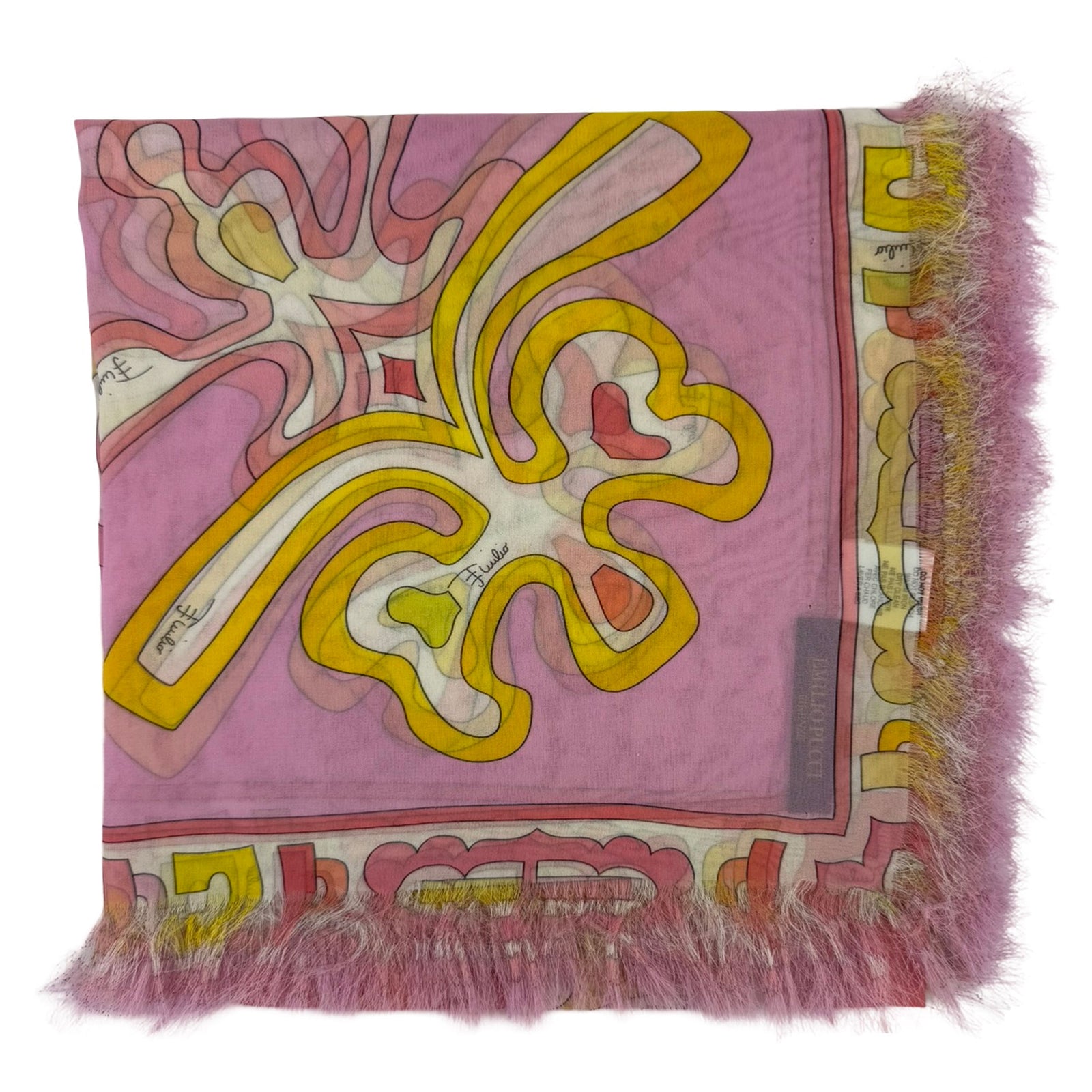 Emilio Pucci Scarf Pink Floral Fringe - Silk Square Foulard
