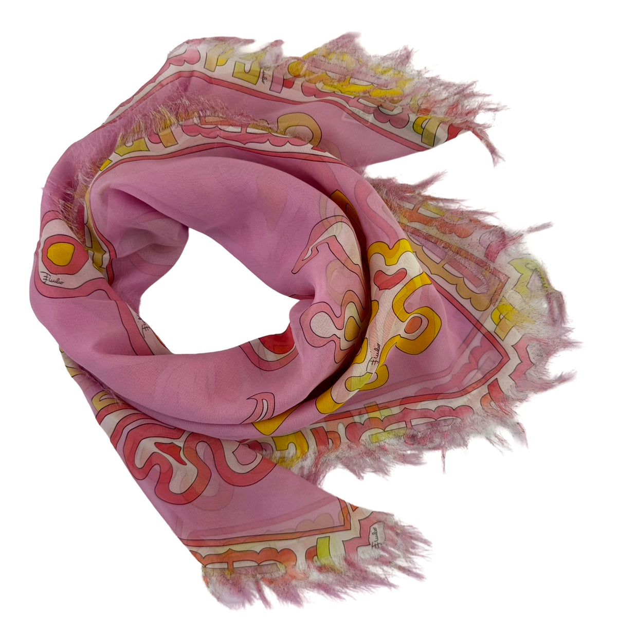 Pucci Scarf Pink Floral Fringe - Silk Square Foulard