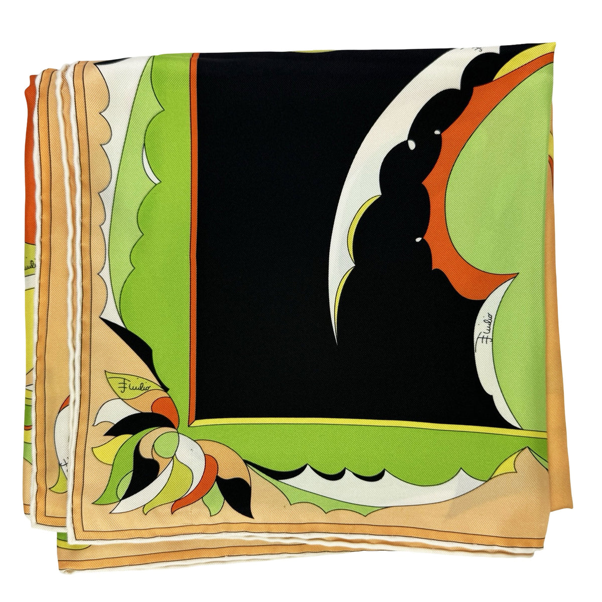 Emilio Pucci Scarf Lime Orange Design - Silk Square Foulard