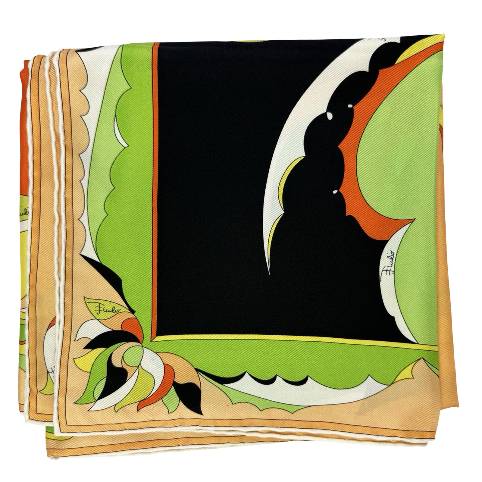 Emilio Pucci Scarf Lime Orange Design - Silk Square Foulard
