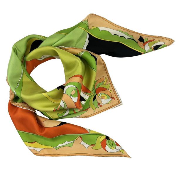 Emilio Pucci Scarf Lime Orange Design - Silk Square Foulard - Como