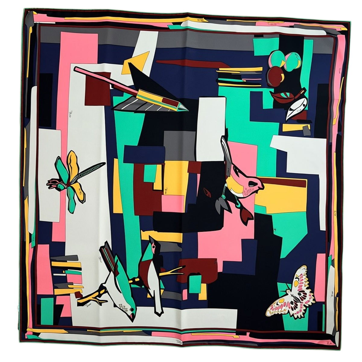Emilio Pucci Scarf Birds Designs - Twill Silk Square Foulard