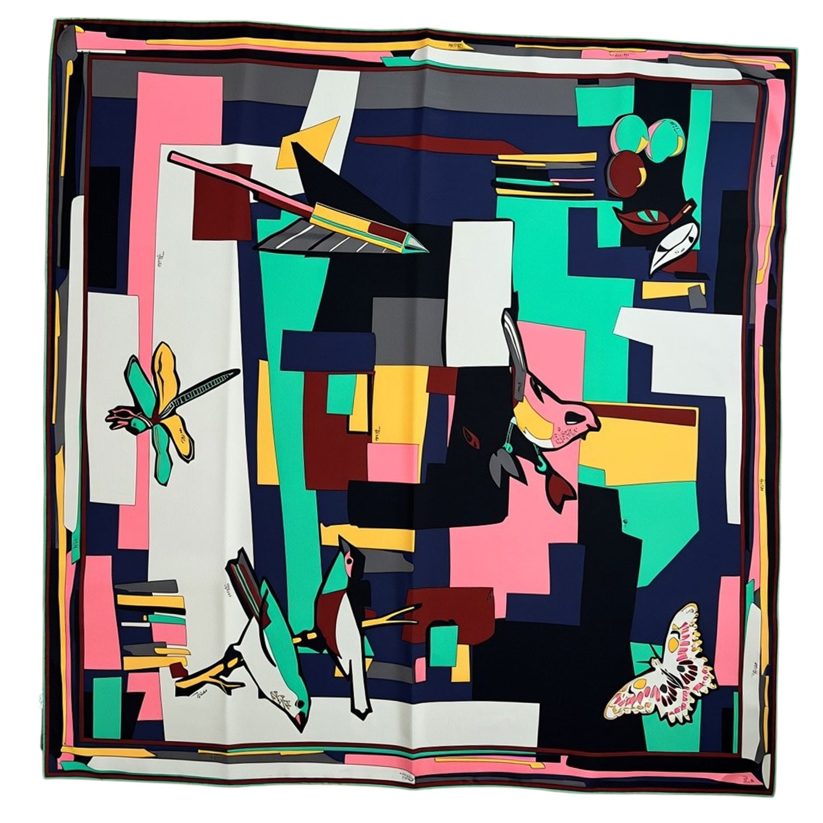 Emilio Pucci Scarf Birds Designs - Twill Silk Square Foulard
