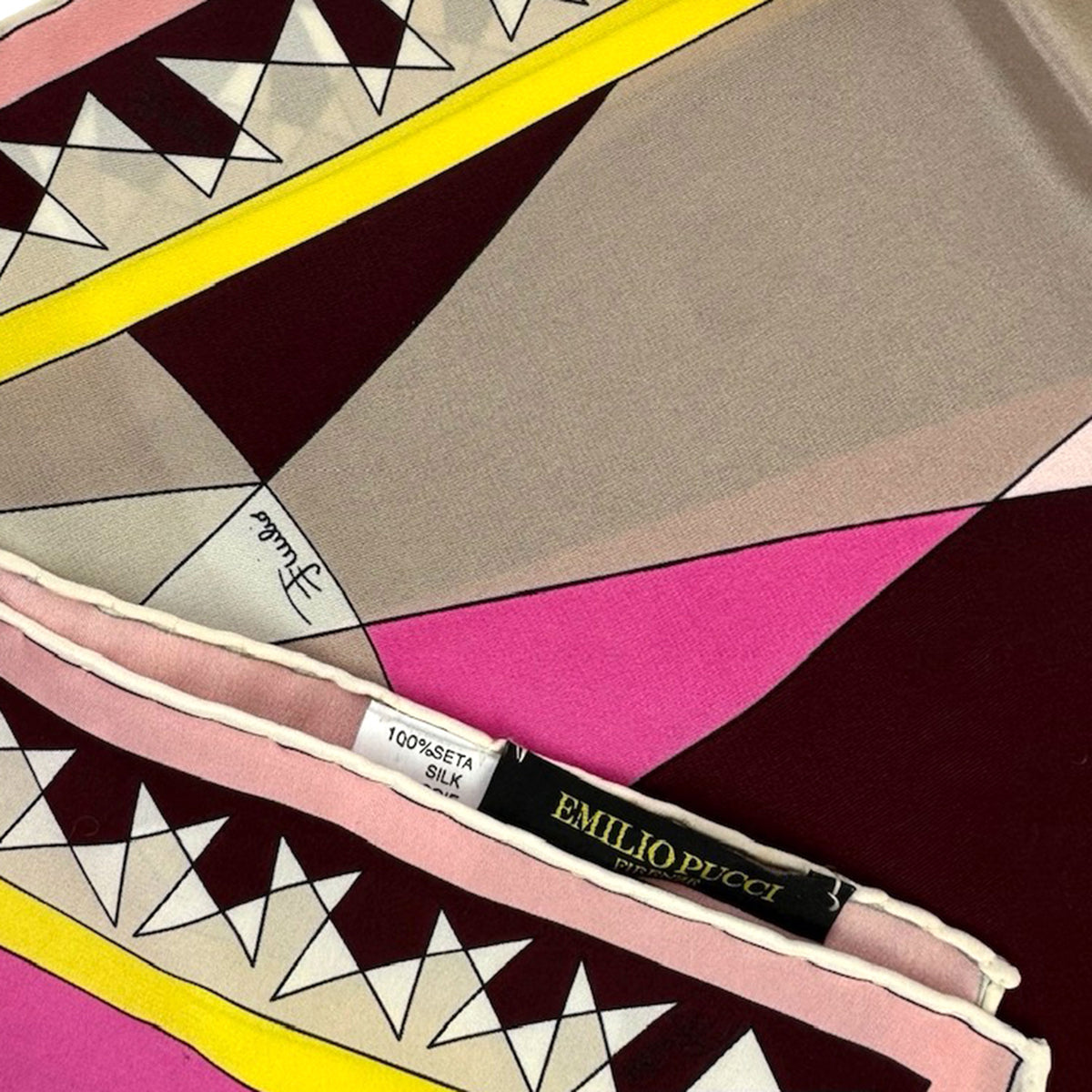 Emilio Pucci Scarf Signature Yellow Gray Hot Pink - Lightweight Silk Shawl