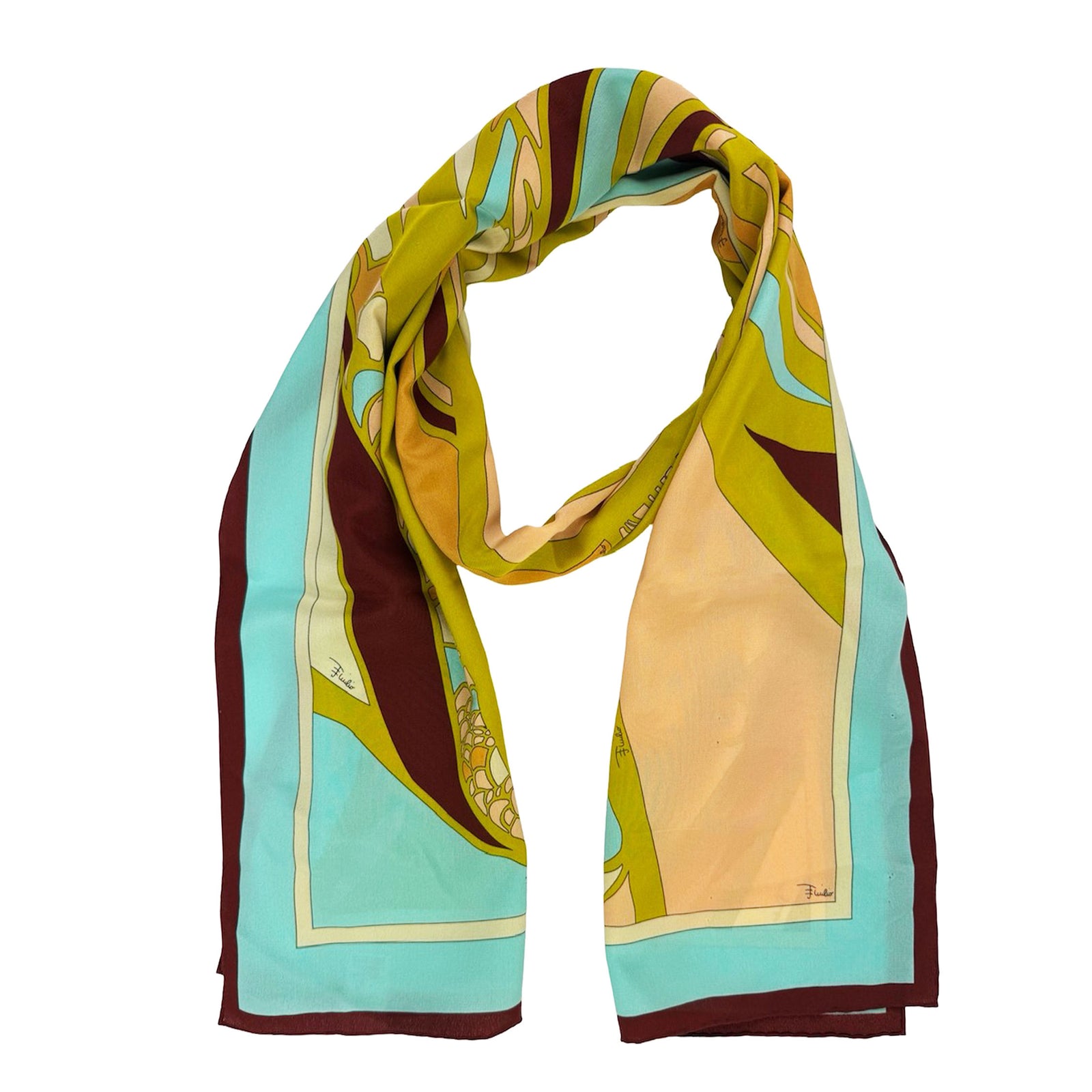 Emilio Pucci Scarf Olive Aqua Brown - Lightweight Silk Shawl