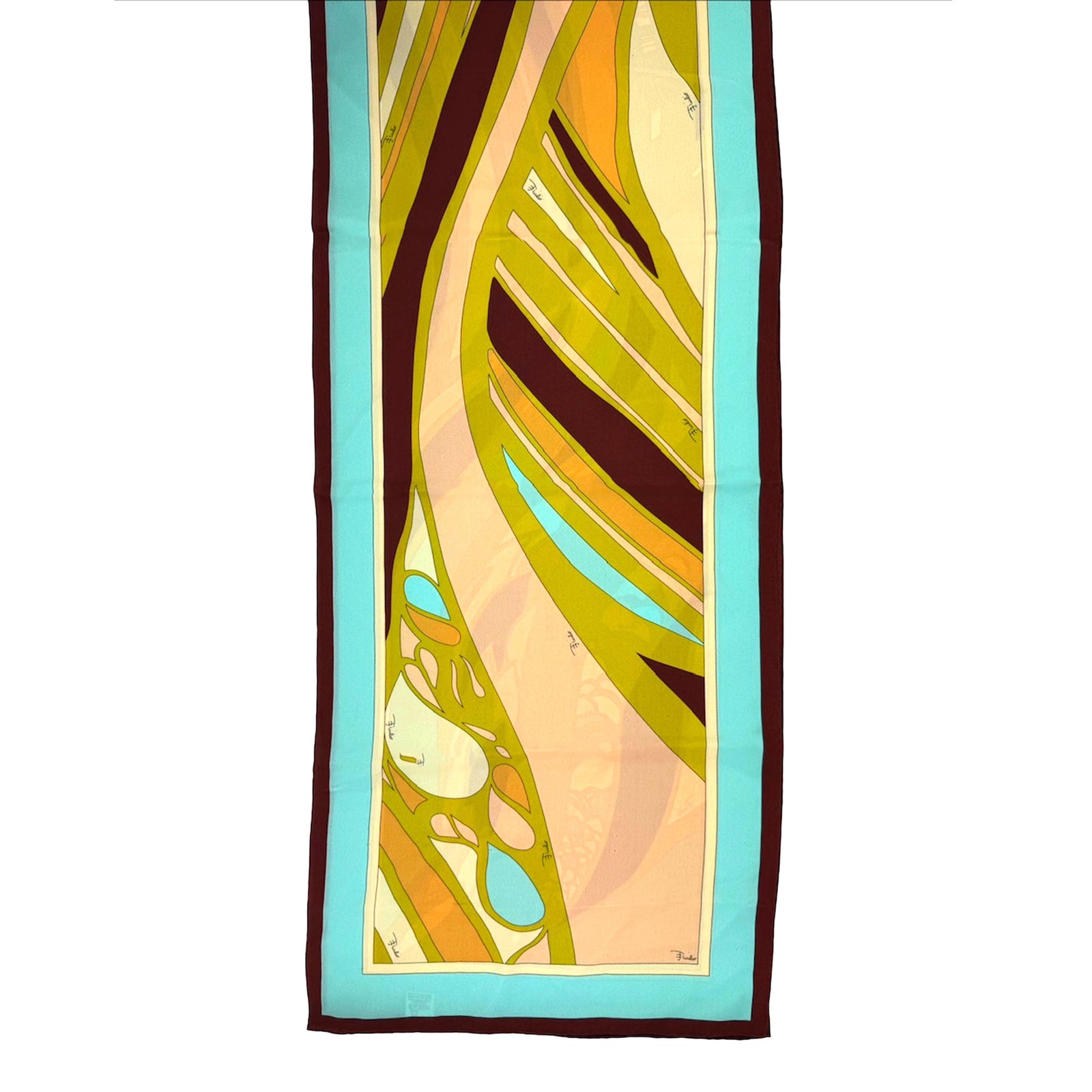 Emilio Pucci Scarf Olive Aqua Brown - Lightweight Silk Shawl