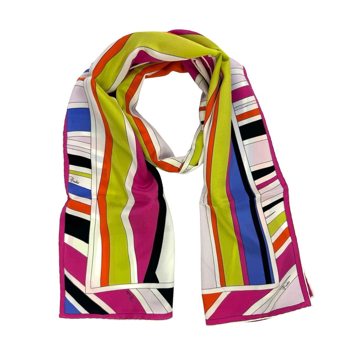 Emilio Pucci Scarf Signature Print Olive Fuchsia - Lightweight Silk Shawl