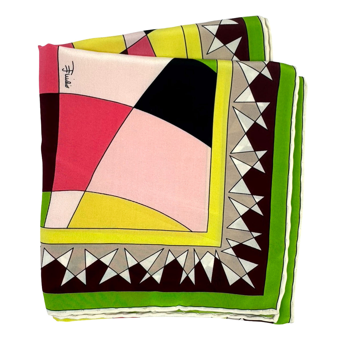 Emilio Pucci Scarf Green Yellow Signature Design - Lightweight Silk Shawl
