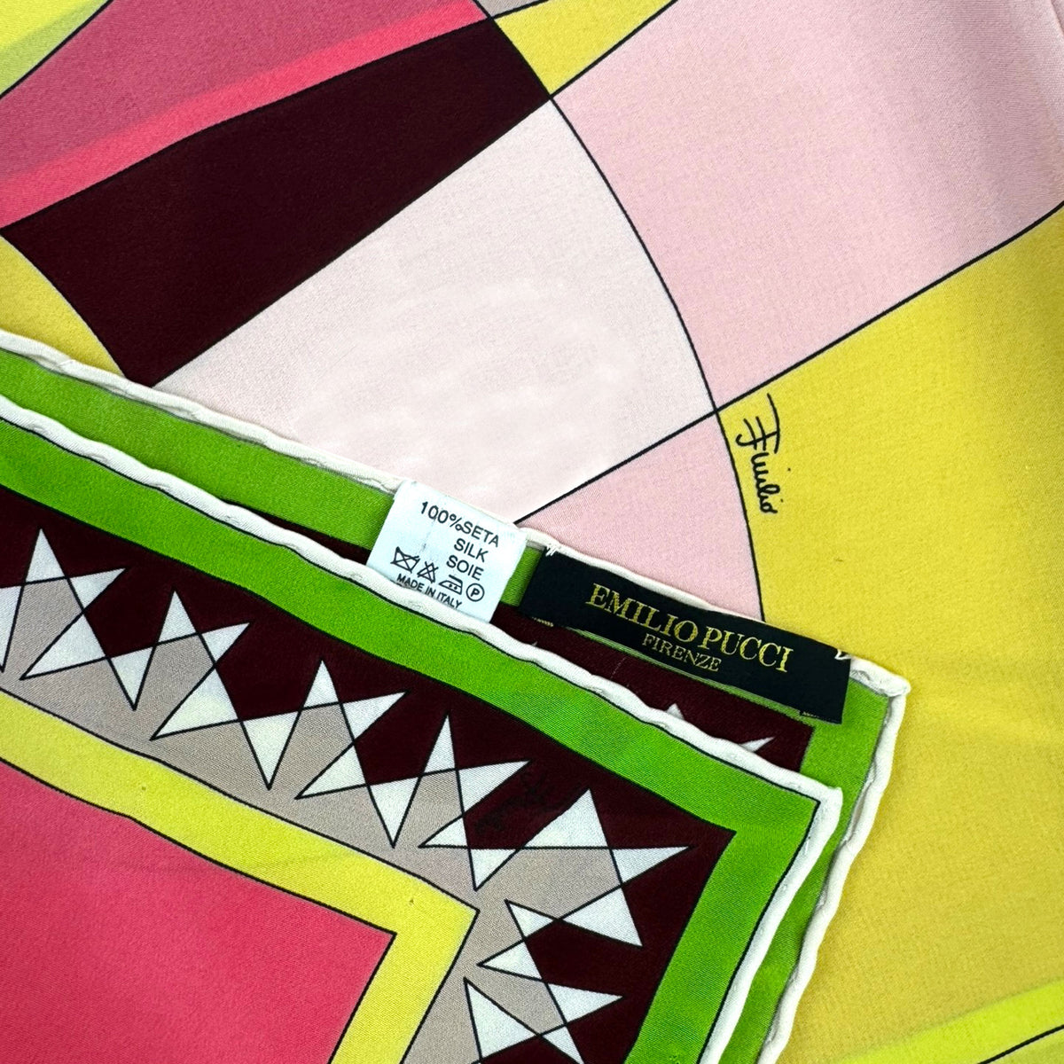 Emilio Pucci Scarf Green Yellow Signature Design - Lightweight Silk Shawl