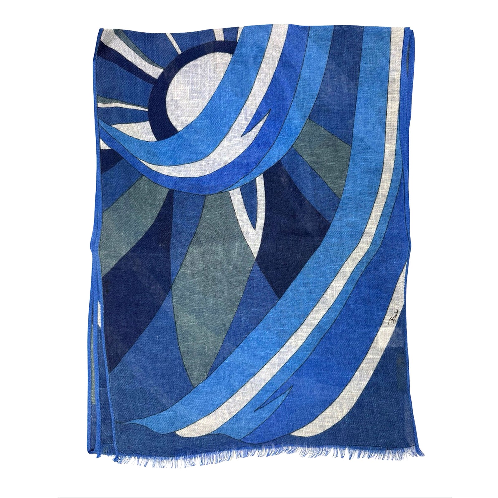 Emilio Pucci Scarf Royal Blue Design - Linen Shawl