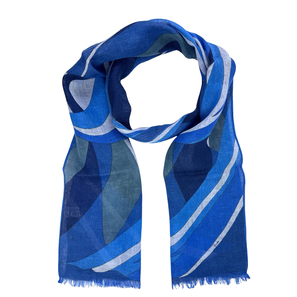 Emilio Pucci Scarf Royal Blue Design - Linen Shawl