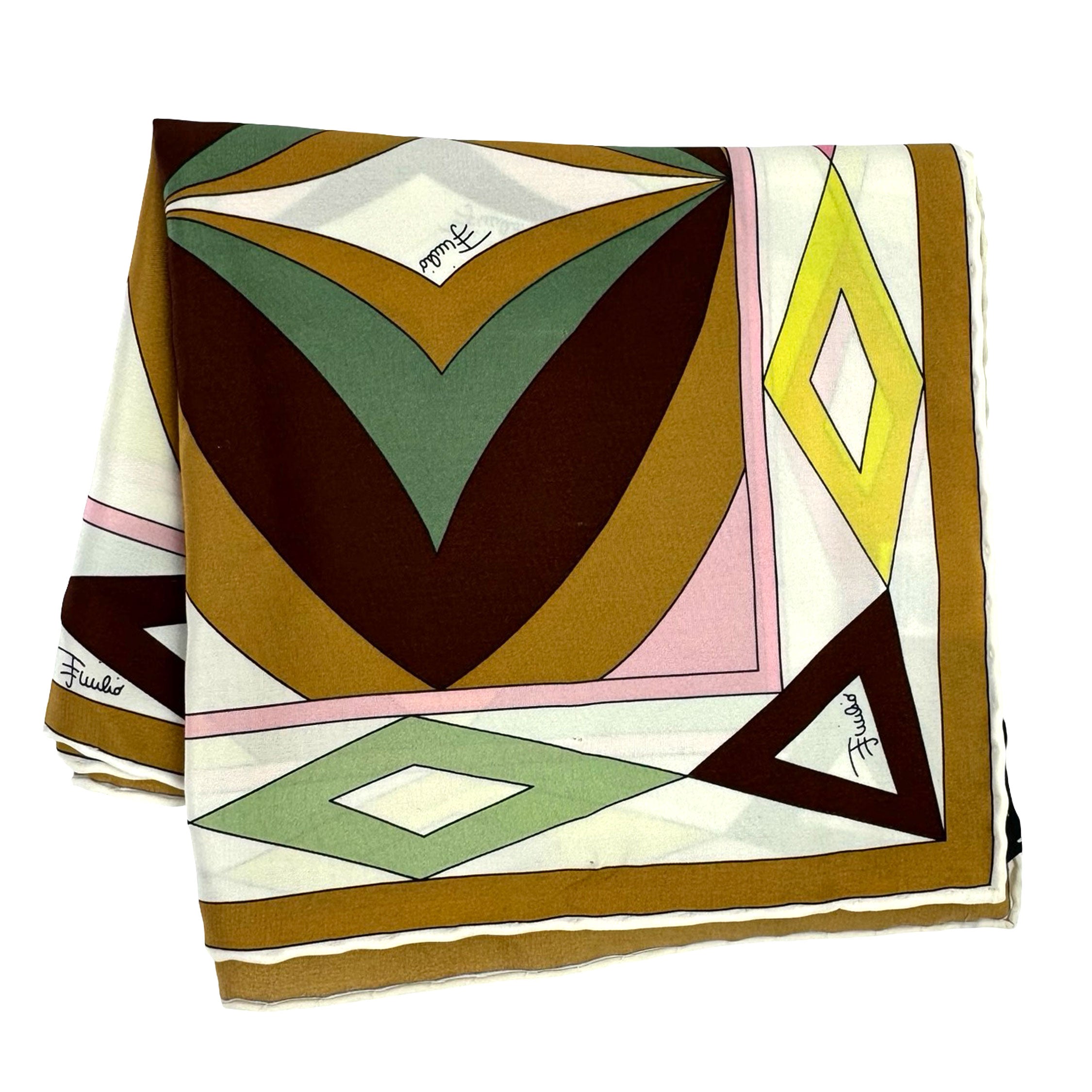 Emilio Pucci Scarf Olive Brown Signature - Lightweight Silk Shawl