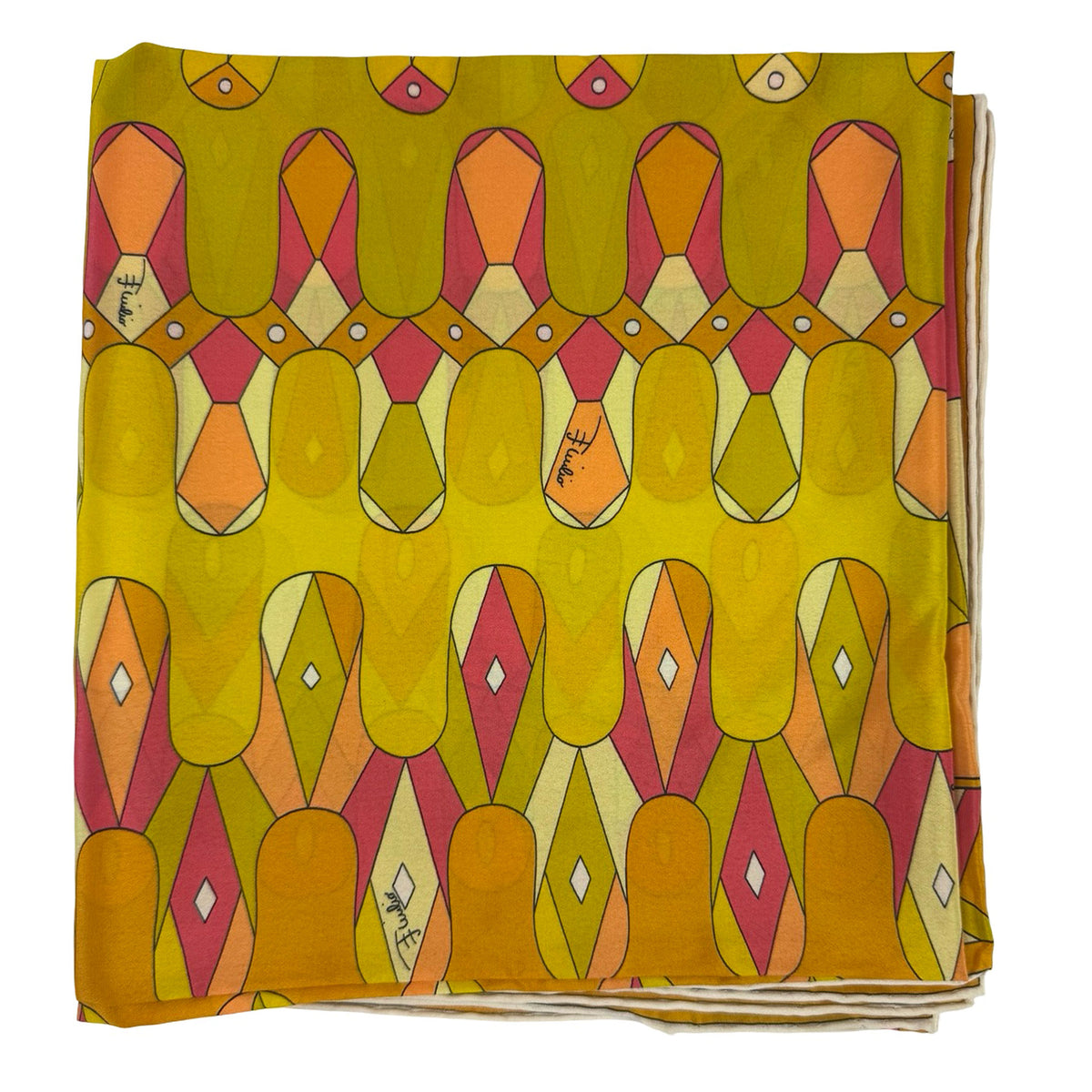 Emilio Pucci Scarf Olive Orange Pink - Light Weight Silk Square Scarf