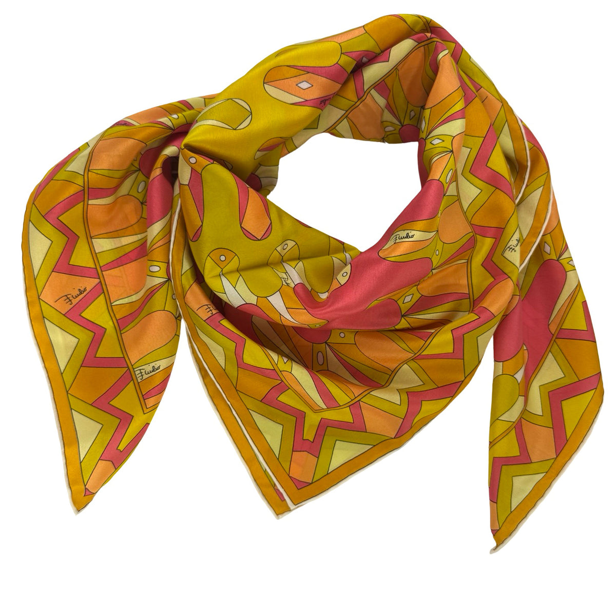 Emilio Pucci Scarf Olive Orange Pink - Light Weight Silk Square Scarf
