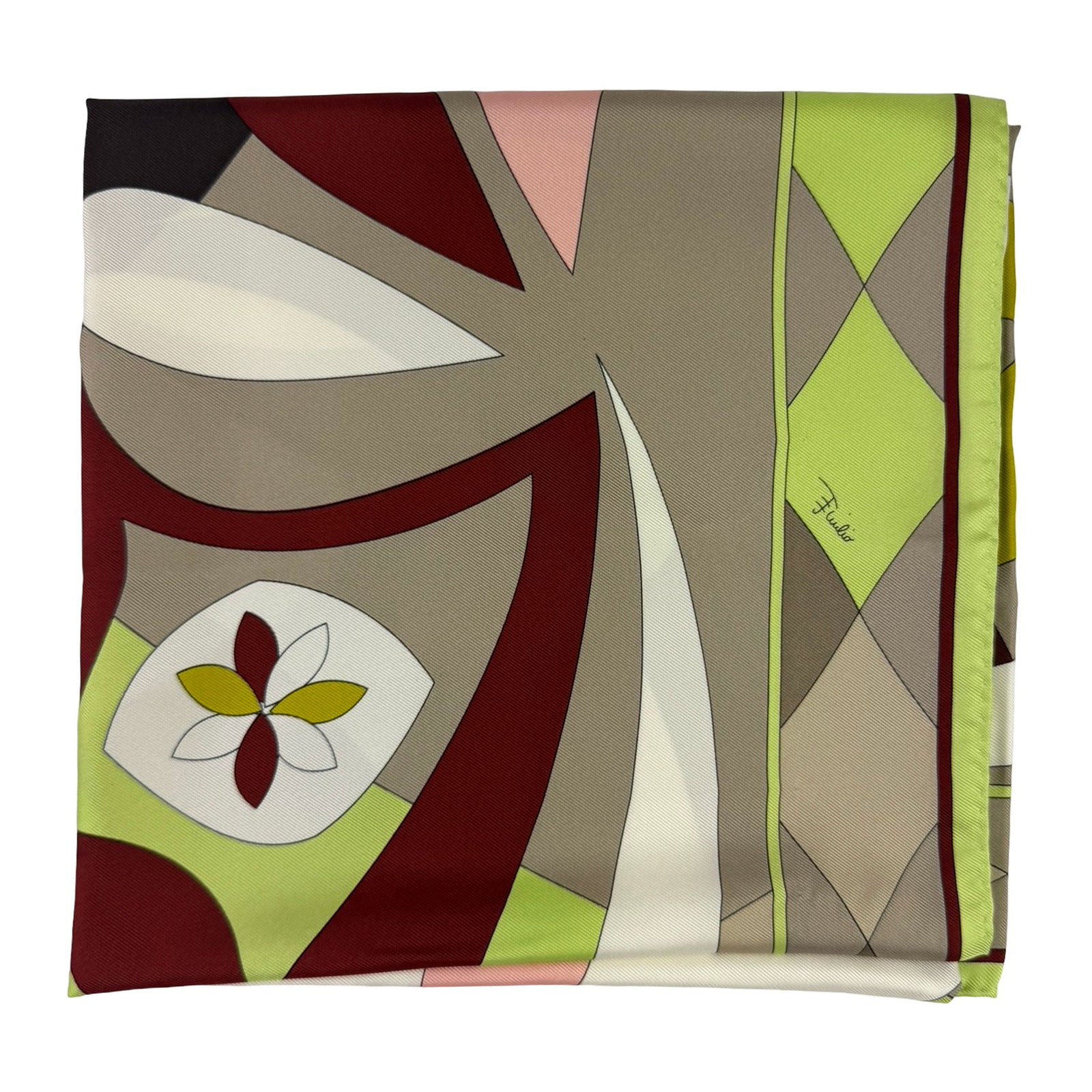 Emilio Pucci Scarf Taupe Brown Lime - Twill Silk Square Foulard