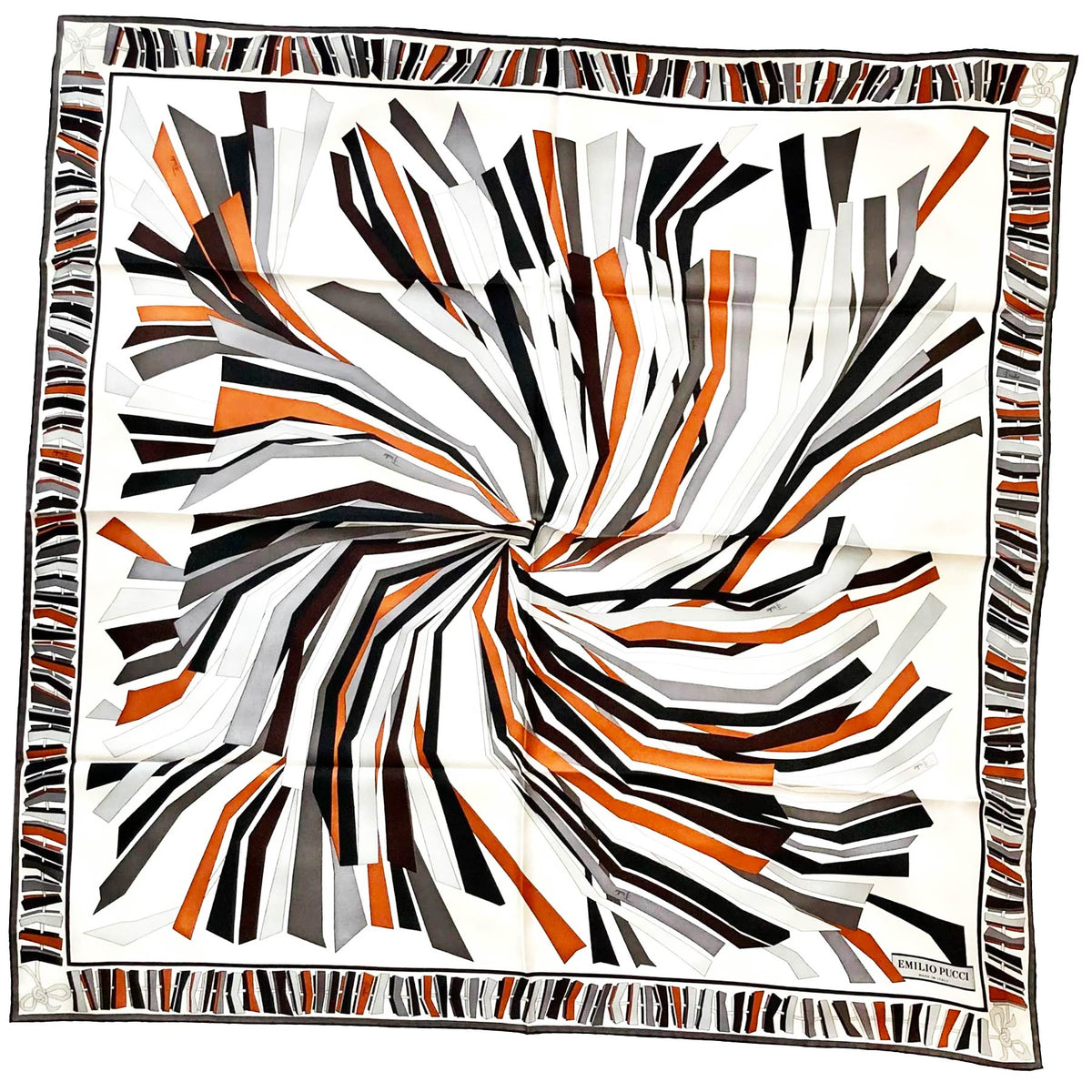 Emilio Pucci Scarf Gray Black Brown Design - Twill Silk Square Scarf