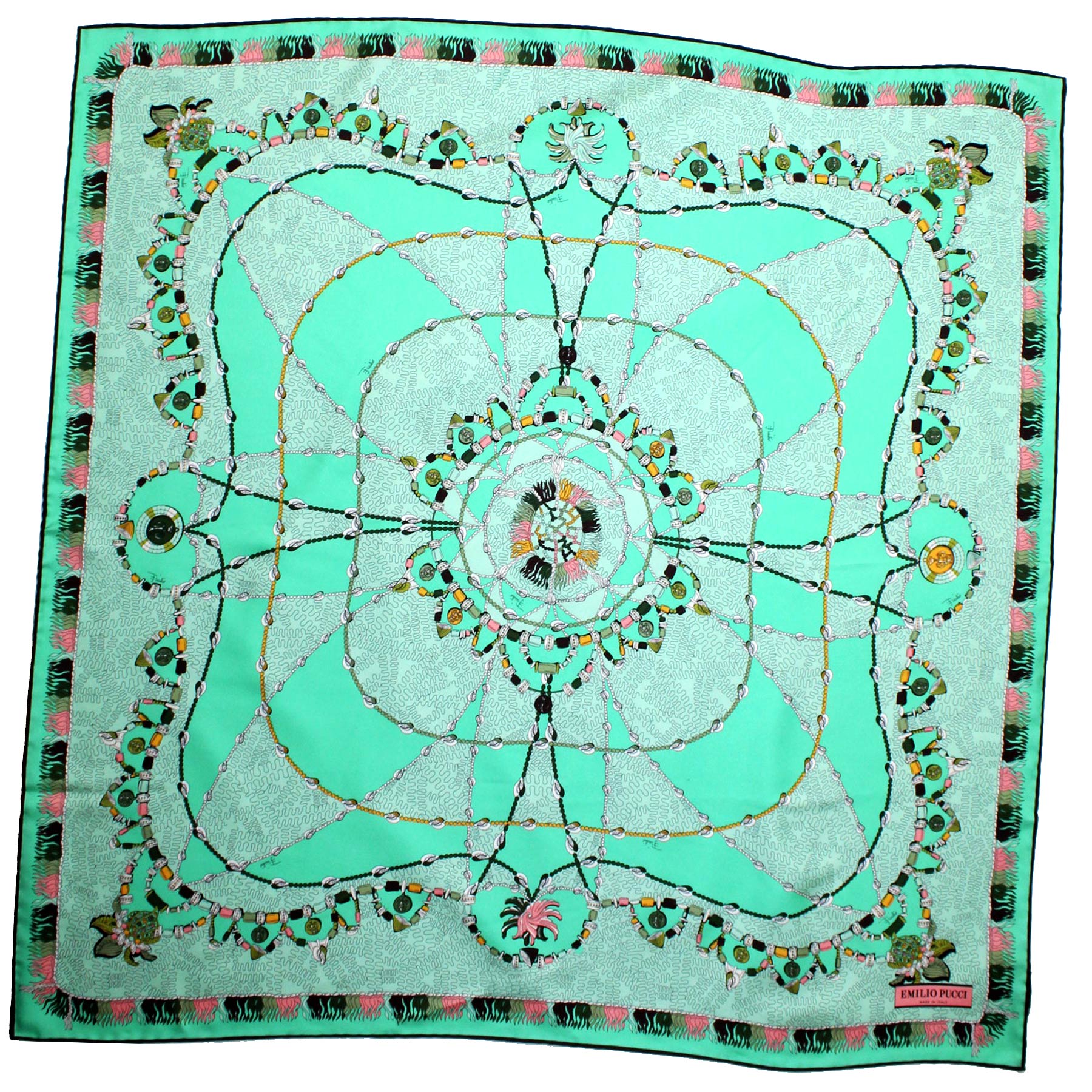 Emilio Pucci Scarf Mint Green Necklace Beads - Twill Silk Square Foulard