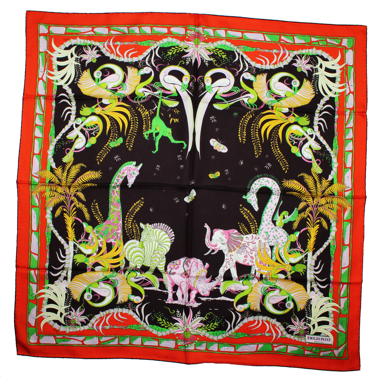 Emilio Pucci Twill Silk Scarf Animal Design - 36 Inch Square Foulard